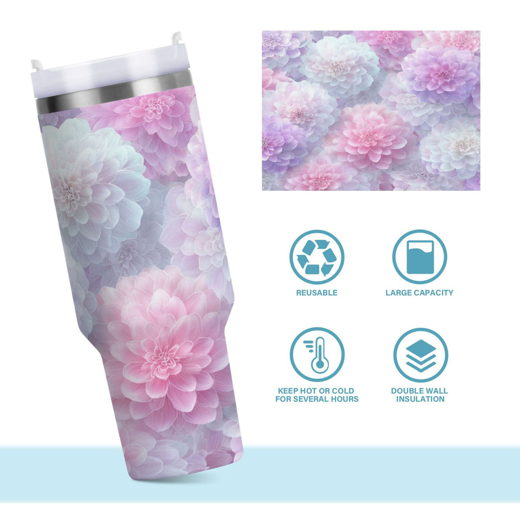 30 oz Insulated Stainless Steel Tumbler Double Wall Stainless Steel Tumbler with 2-Way Drinking Cute Pastel Watercolor Floral C578E