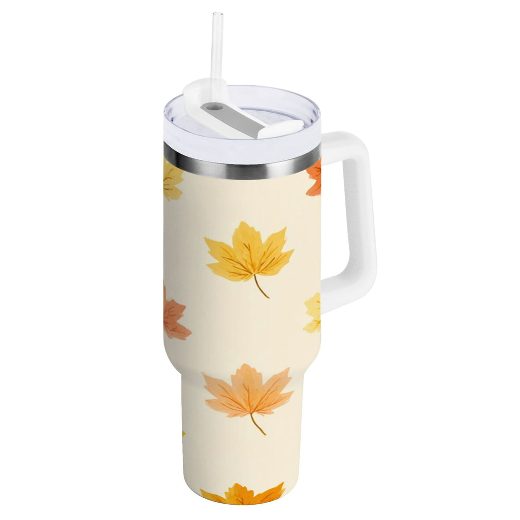 40 oz Insulated Stainless Steel Tumbler Double Wall Stainless Steel Tumbler with 2-Way Drinking Yellow Maple Leaves Pattern C483J