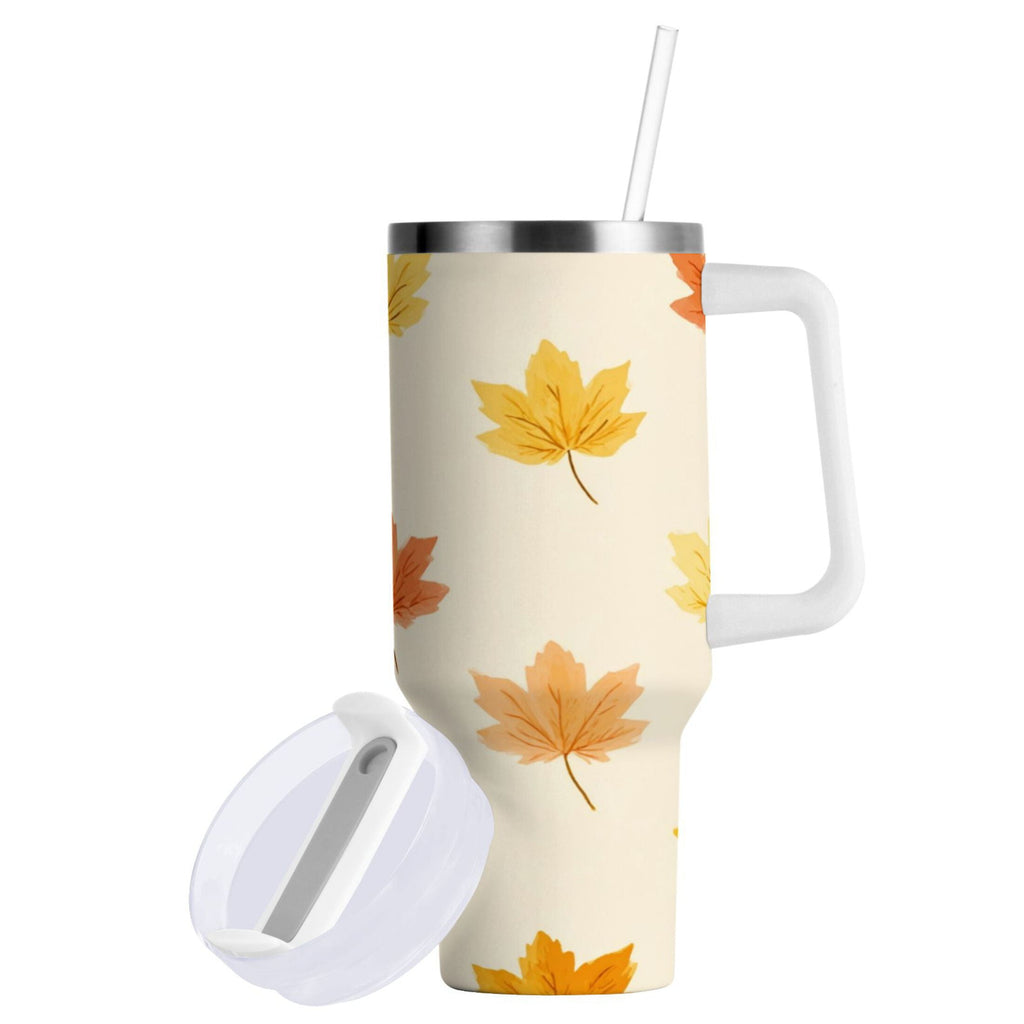 40 oz Insulated Stainless Steel Tumbler Double Wall Stainless Steel Tumbler with 2-Way Drinking Yellow Maple Leaves Pattern C483J