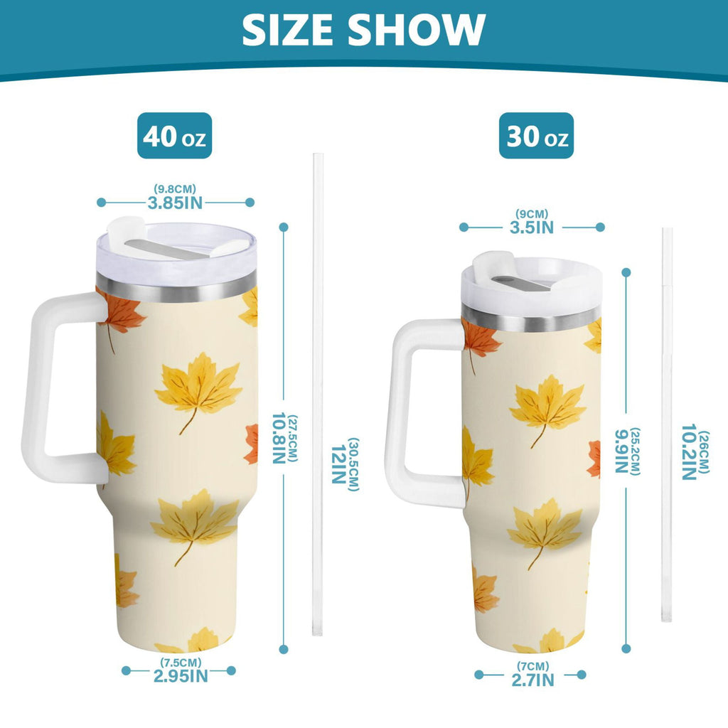 40 oz Insulated Stainless Steel Tumbler Double Wall Stainless Steel Tumbler with 2-Way Drinking Yellow Maple Leaves Pattern C483J