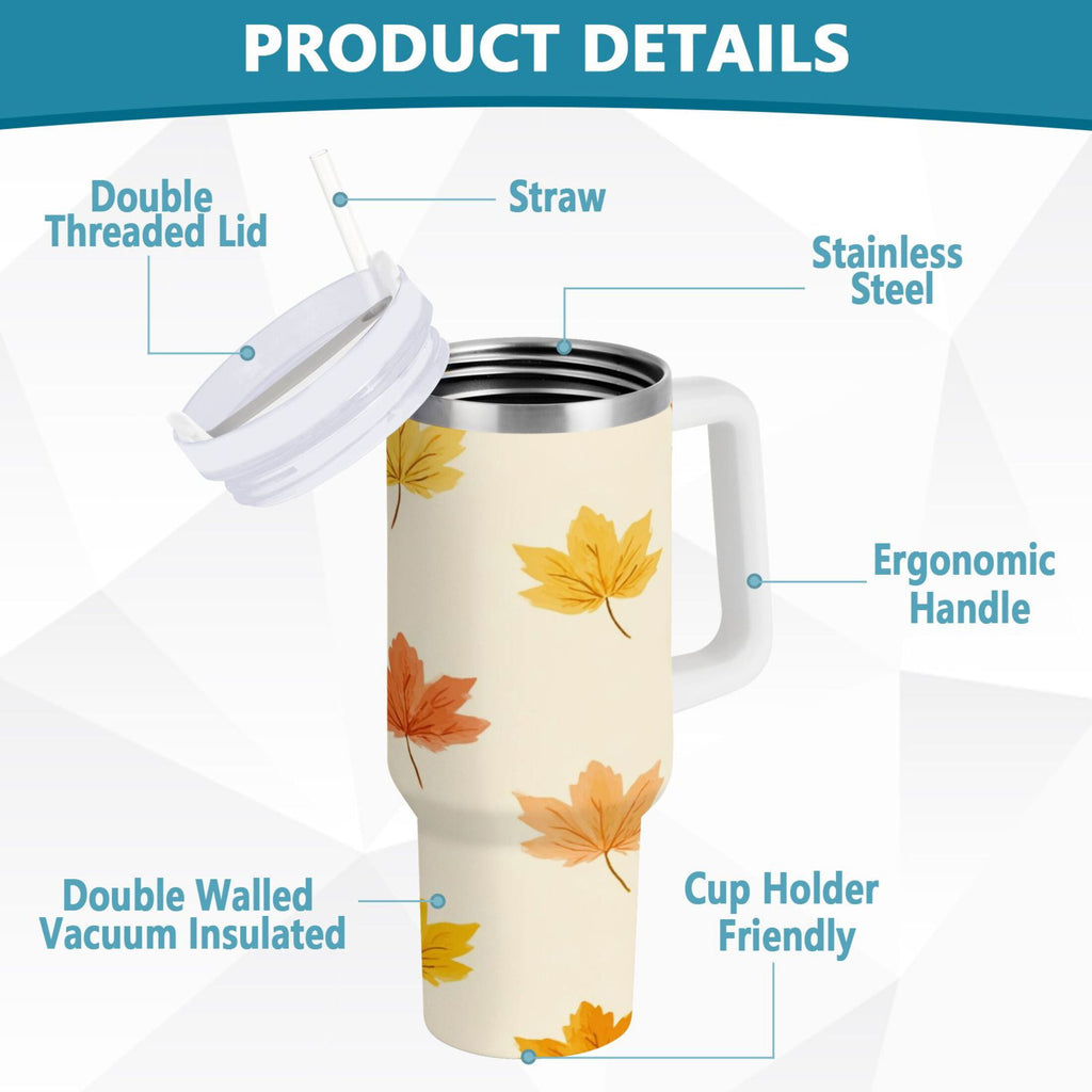 40 oz Insulated Stainless Steel Tumbler Double Wall Stainless Steel Tumbler with 2-Way Drinking Yellow Maple Leaves Pattern C483J