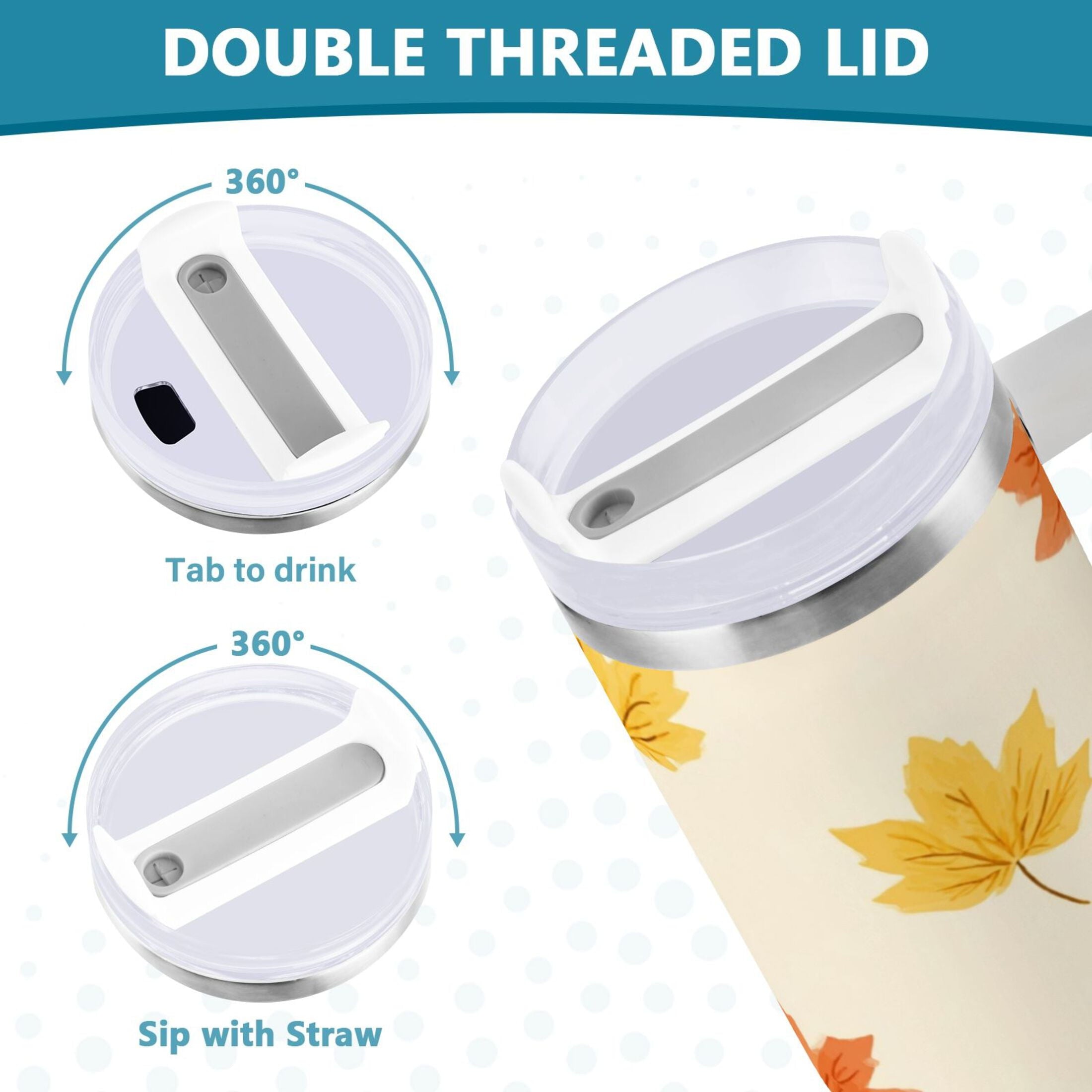 40 oz Insulated Stainless Steel Tumbler Double Wall Stainless Steel Tumbler with 2-Way Drinking Yellow Maple Leaves Pattern C483J