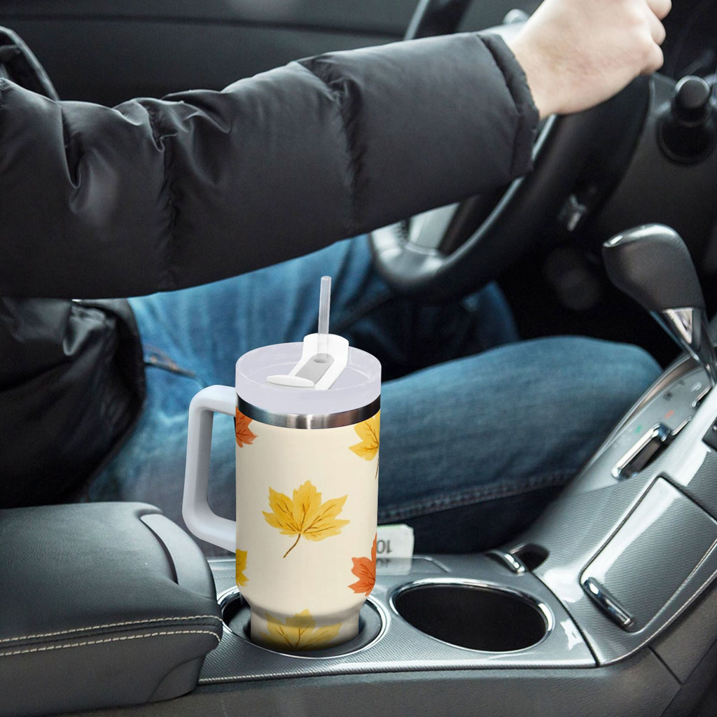 40 oz Insulated Stainless Steel Tumbler Double Wall Stainless Steel Tumbler with 2-Way Drinking Yellow Maple Leaves Pattern C483J