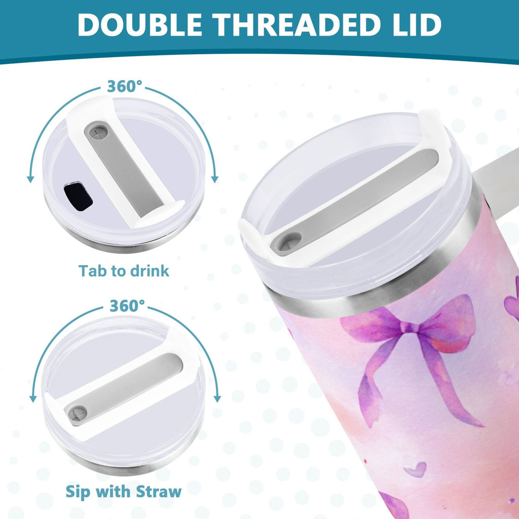 30 oz Insulated Stainless Steel Tumbler Double Wall Stainless Steel Tumbler with 2-Way Drinking Watercolor Purple Bows C591F