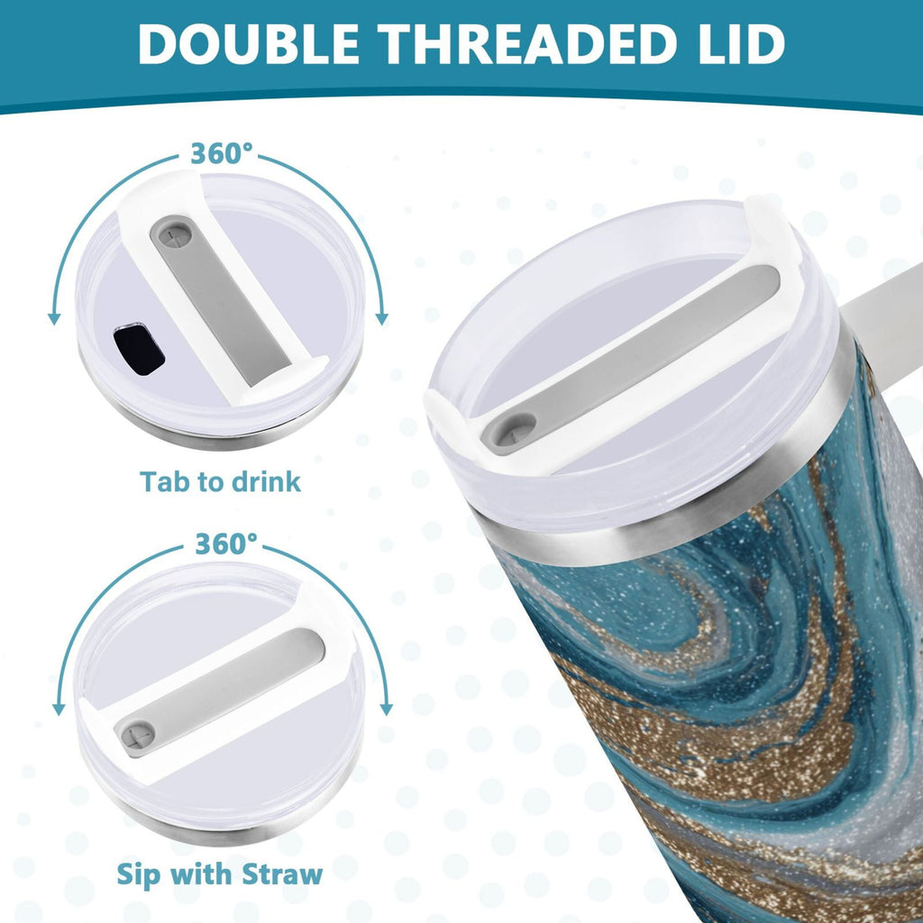 30 oz Insulated Stainless Steel Tumbler Double Wall Stainless Steel Tumbler with 2-Way Drinking Blue and Gold Swirling C497Z