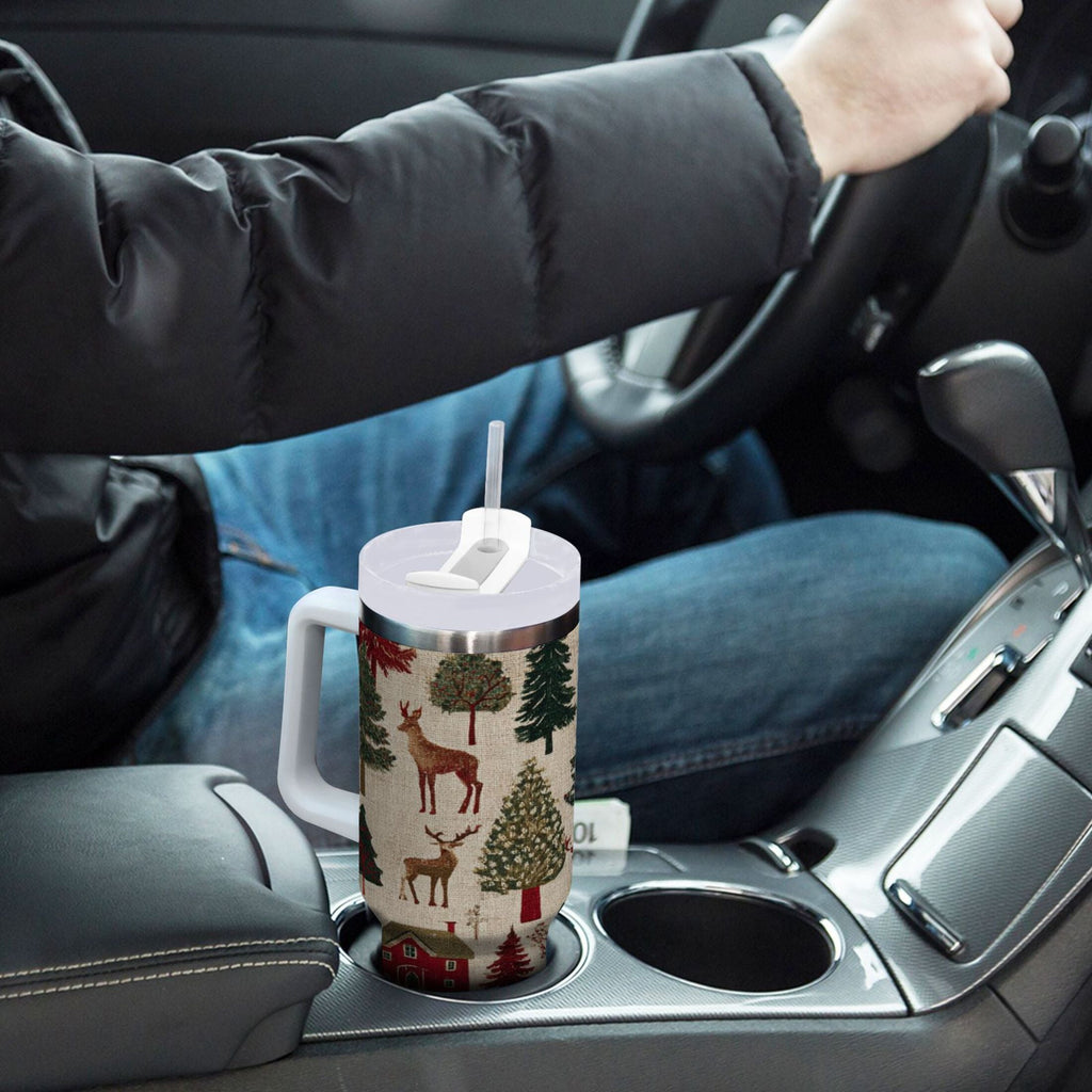 30 oz Insulated Stainless Steel Tumbler Double Wall Stainless Steel Tumbler with 2-Way Drinking Christmas Trees Deer and Houses C577Y