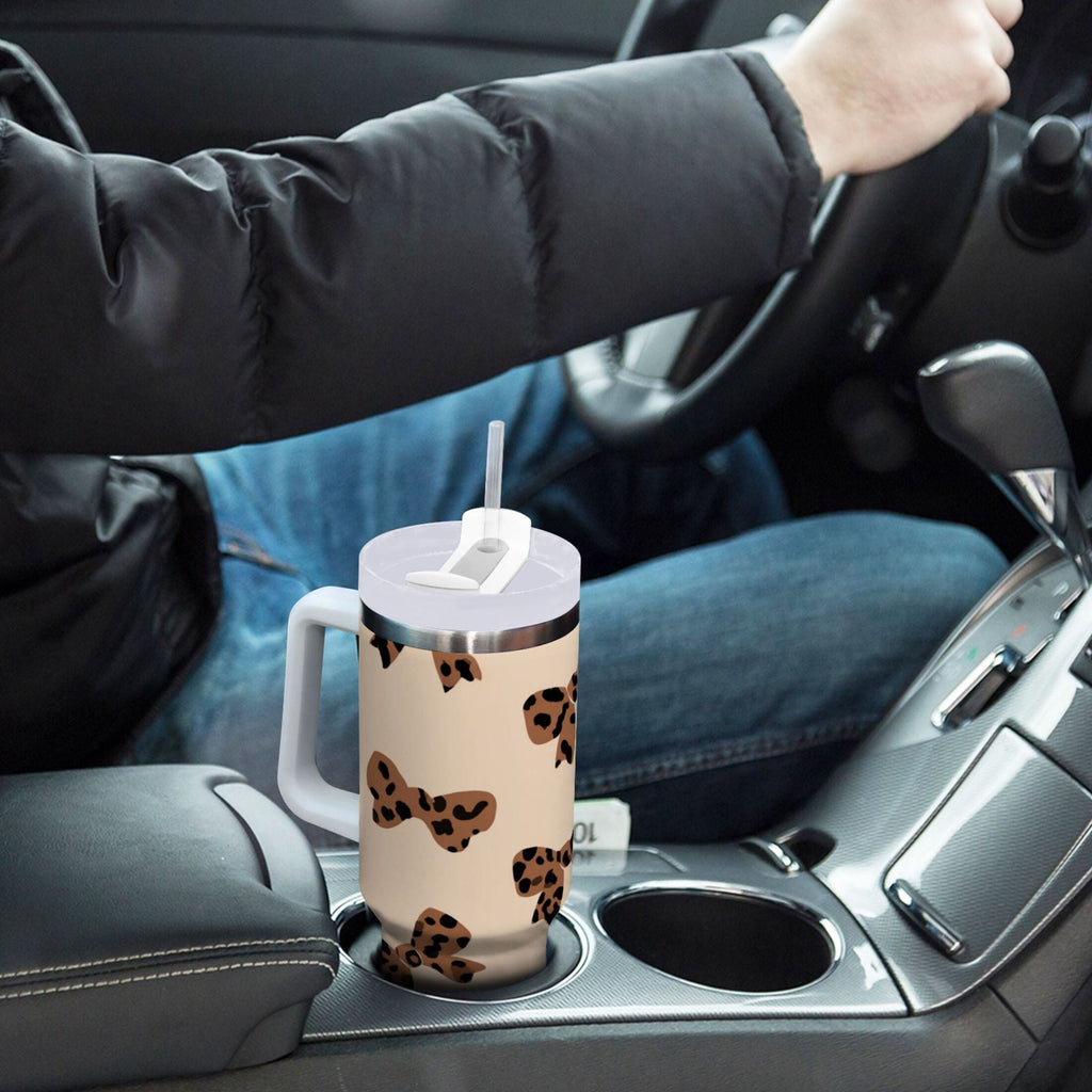 30 oz Insulated Stainless Steel Tumbler Double Wall Stainless Steel Tumbler with 2-Way Drinking Cute Brown Bow C528L