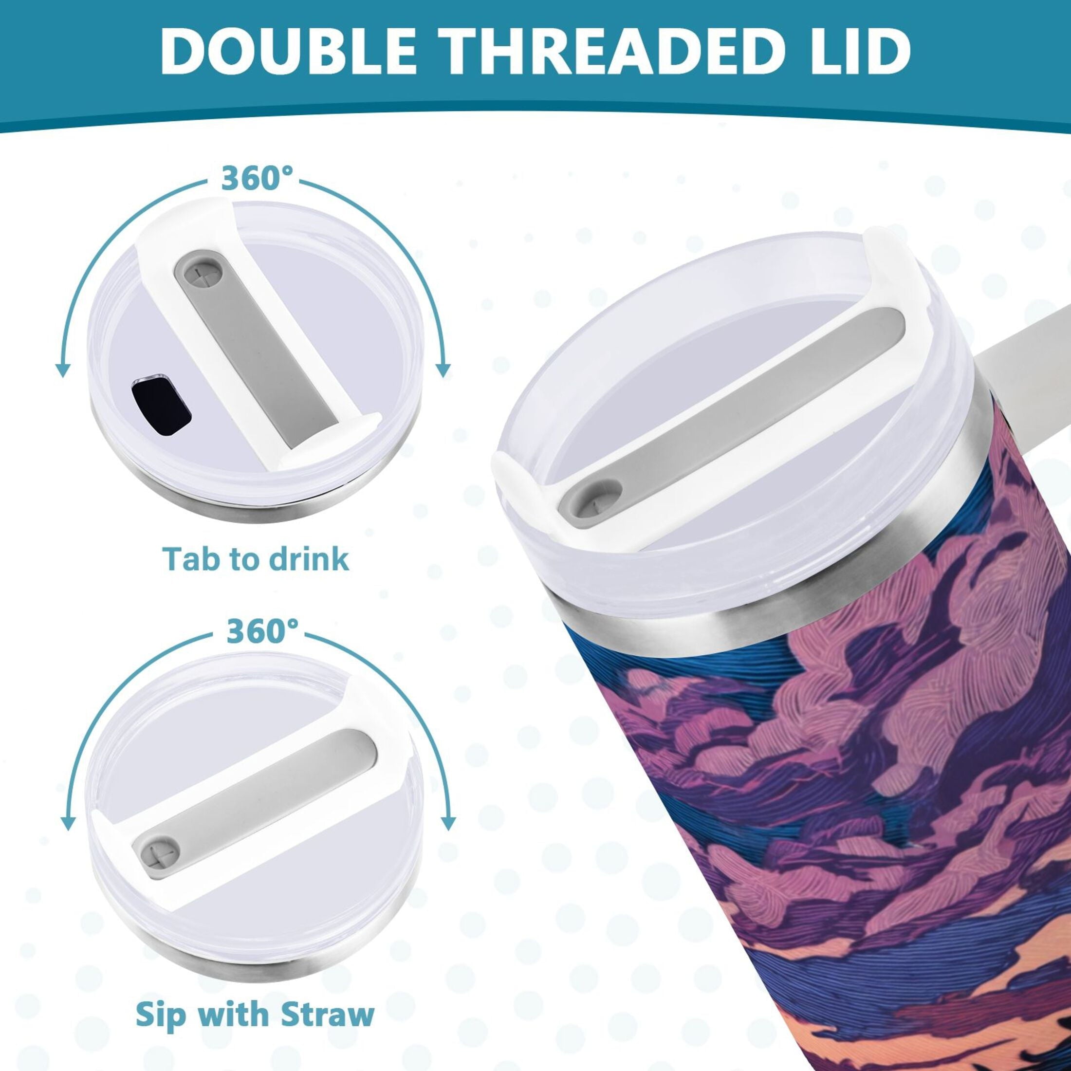 40 oz Insulated Stainless Steel Tumbler Double Wall Stainless Steel Tumbler with 2-Way Drinking Wild Horses Running C506Y