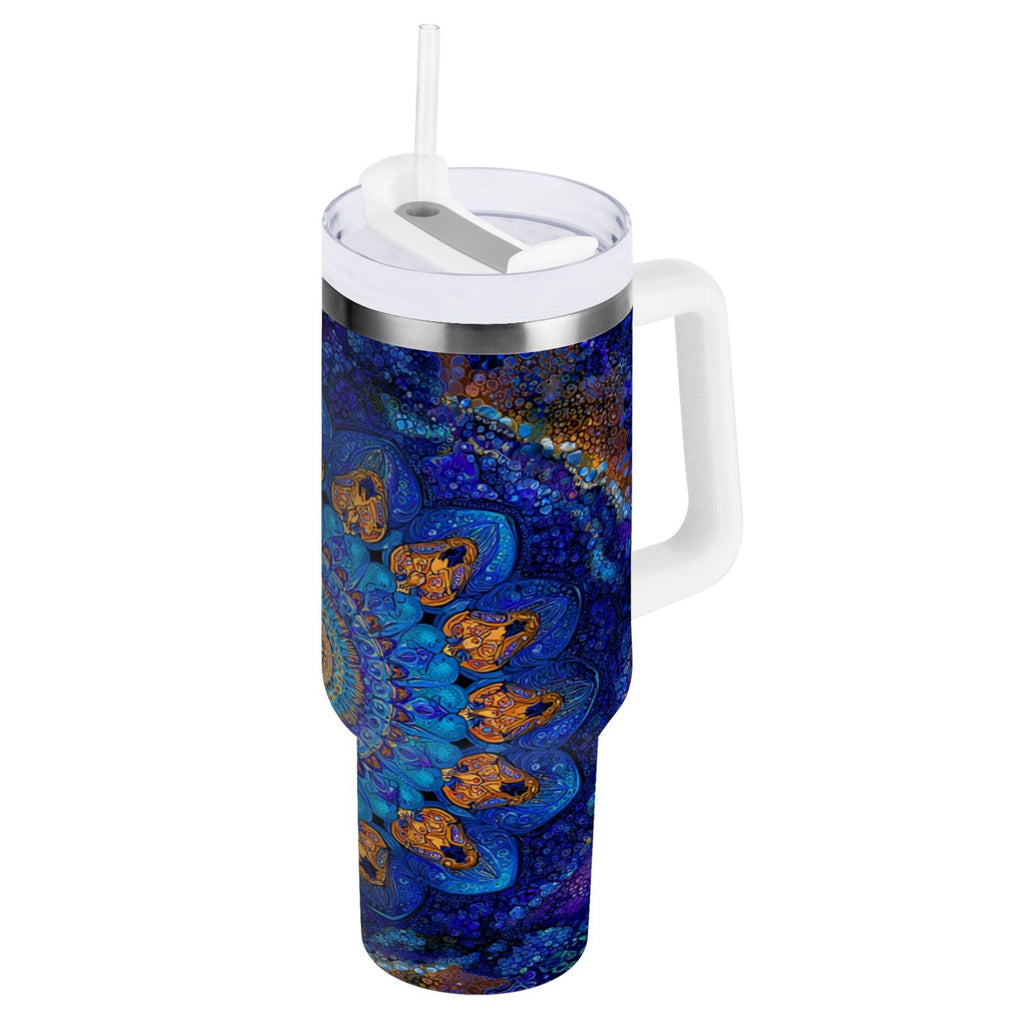 30 oz Insulated Stainless Steel Tumbler Double Wall Stainless Steel Tumbler with 2-Way Drinking Blue Kaleidoscopic Pattern C458N