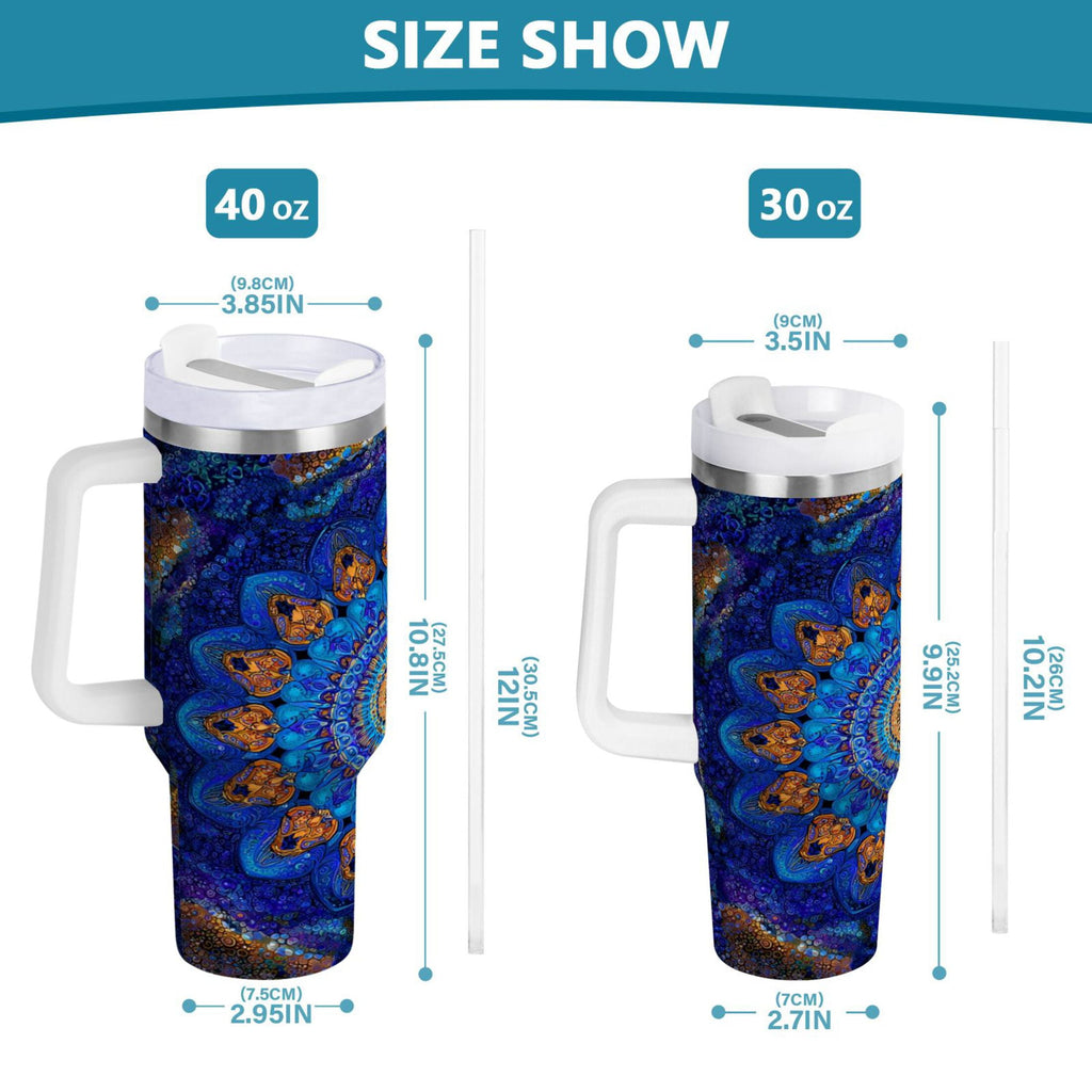 30 oz Insulated Stainless Steel Tumbler Double Wall Stainless Steel Tumbler with 2-Way Drinking Blue Kaleidoscopic Pattern C458N