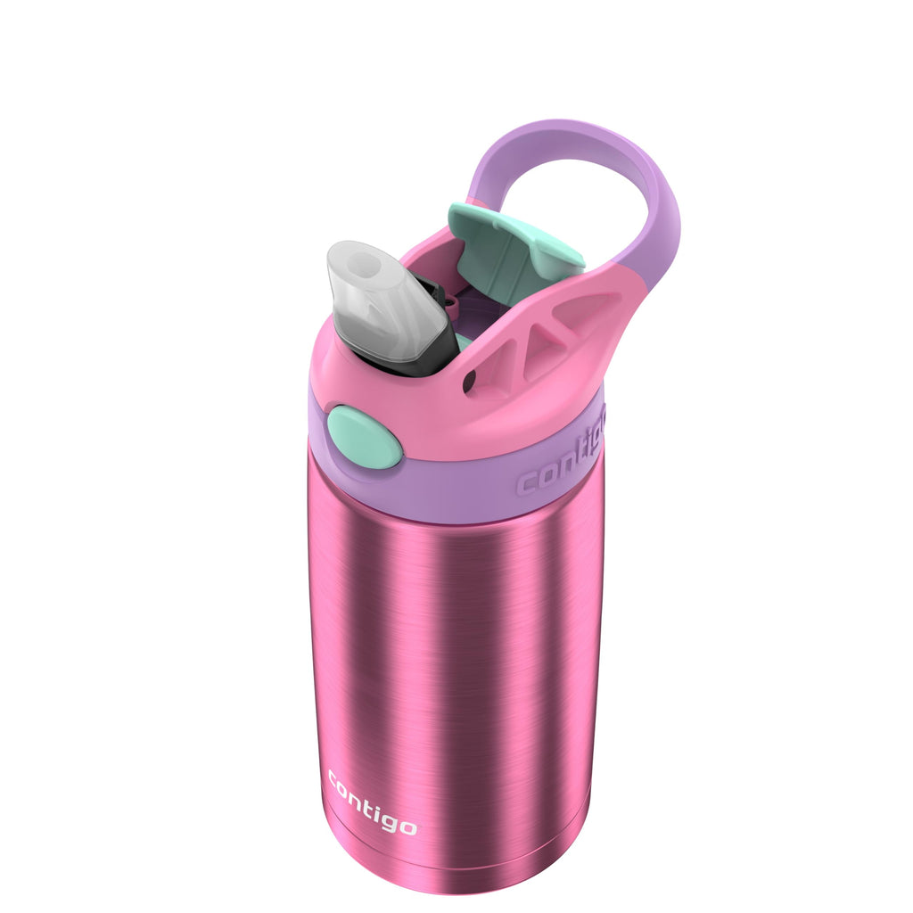 Contigo Kid's 13 oz. AutoSpout Straw Water Bottle - Stainless Steel/Azalea/Pansy C114E