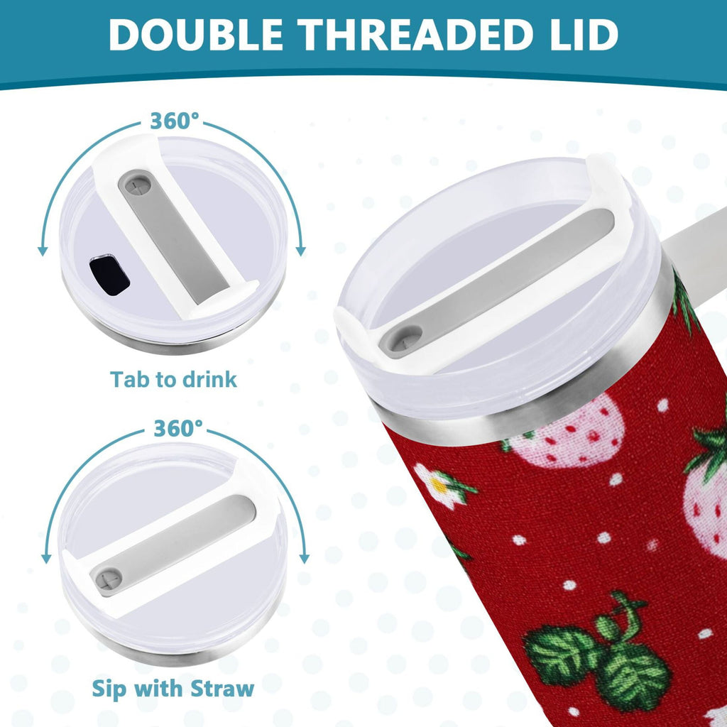 30 oz Insulated Stainless Steel Tumbler Double Wall Stainless Steel Tumbler with 2-Way Drinking Cute Pink Strawberry Pattern C630M