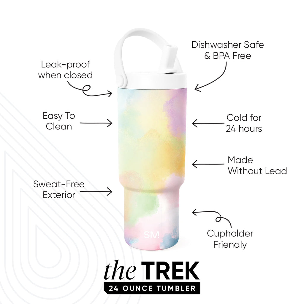 Simple Modern 24 fl oz Insulated Stainless Steel Trek Pivot Tumbler with Straw Lid and Top Handle|Cotton Candy Tie Dye C407Z