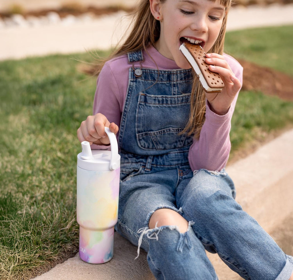 Simple Modern 24 fl oz Insulated Stainless Steel Trek Pivot Tumbler with Straw Lid and Top Handle|Cotton Candy Tie Dye C407Z