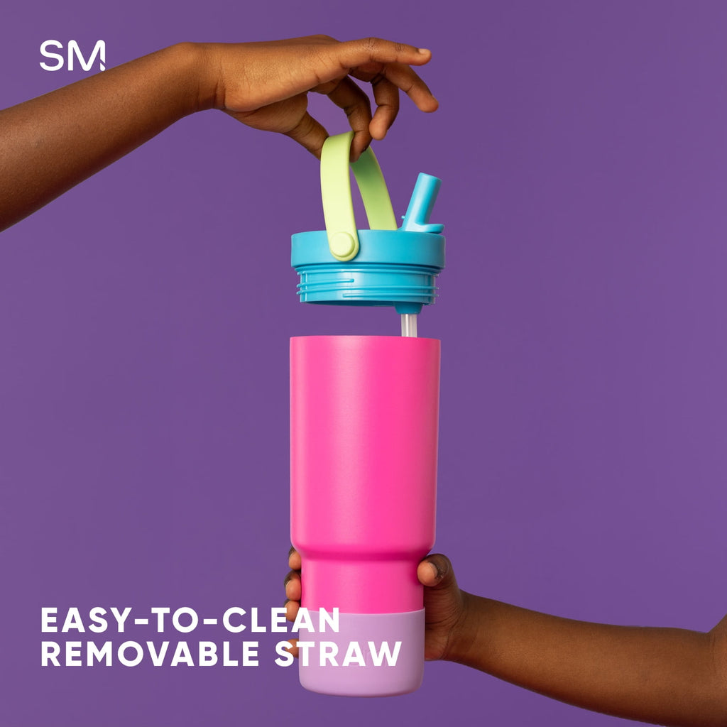 Simple Modern 24 fl oz Insulated Stainless Steel Trek Pivot Tumbler with Straw Lid and Top Handle|Cotton Candy Tie Dye C407Z