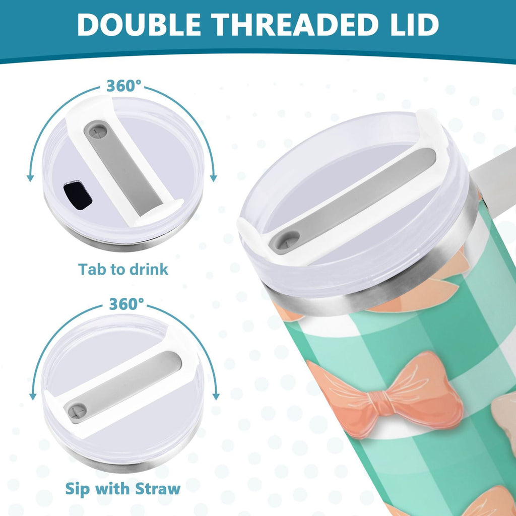 40 oz Insulated Stainless Steel Tumbler Double Wall Stainless Steel Tumbler with 2-Way Drinking Pastel Green and Peach Bows C494K
