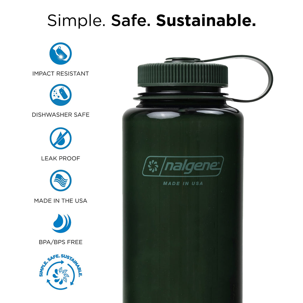 Nalgene Monochrome BPA-Free Recycled Reusable Water Bottle for Backpacking, Hiking, Gym - 32 oz Shatterproof Jade C140J