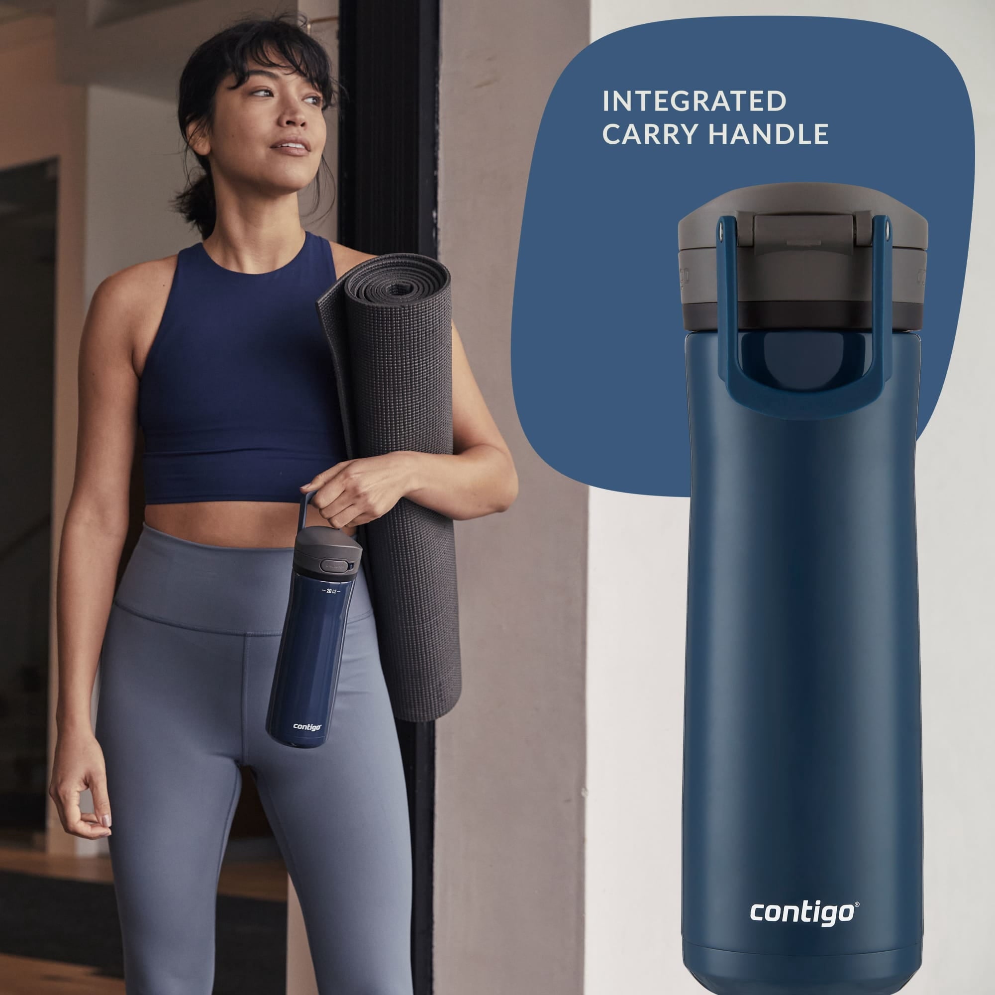 Contigo Jackson Chill Bundle 2 Water Bottles Black 24oz and Blueberry 20oz with Autopop Lid C088S