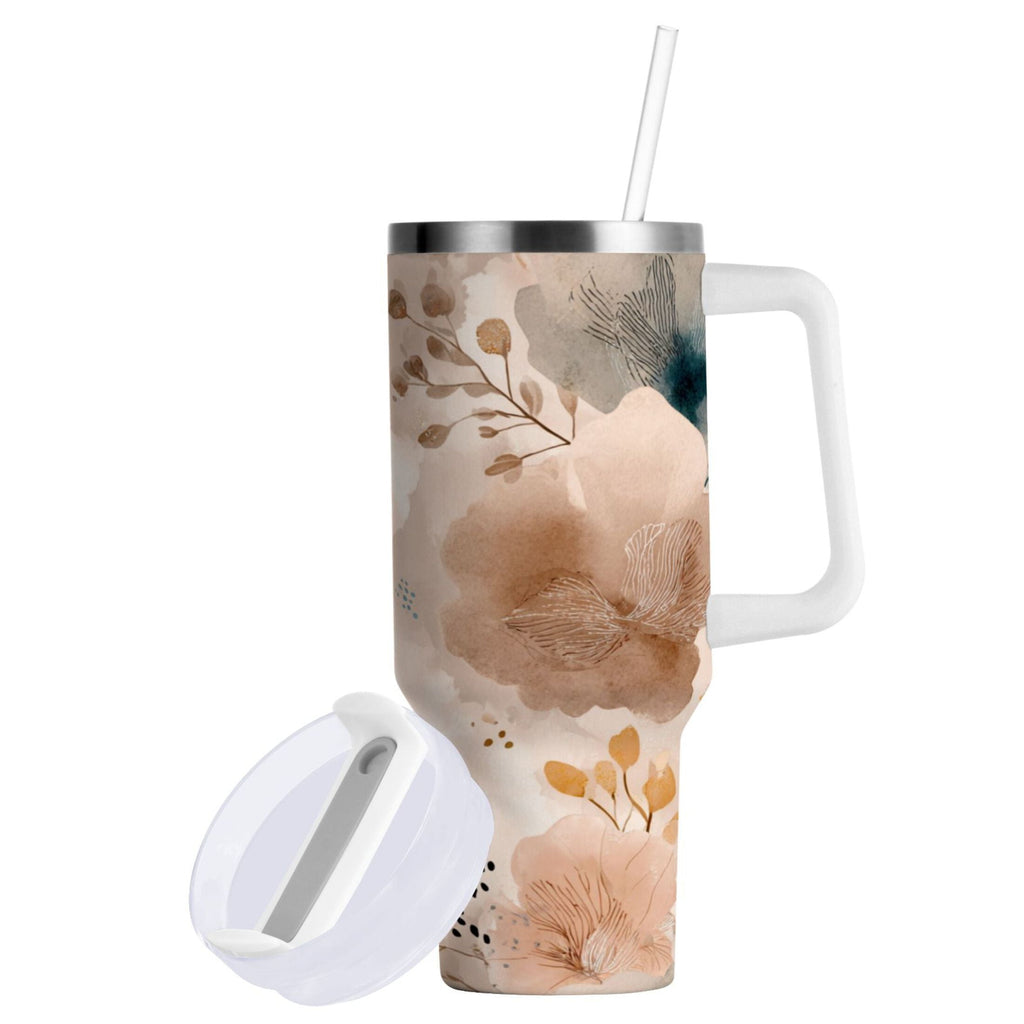 30 oz Insulated Stainless Steel Tumbler Double Wall Stainless Steel Tumbler with 2-Way Drinking Hazy Ethereal Flowers C445K