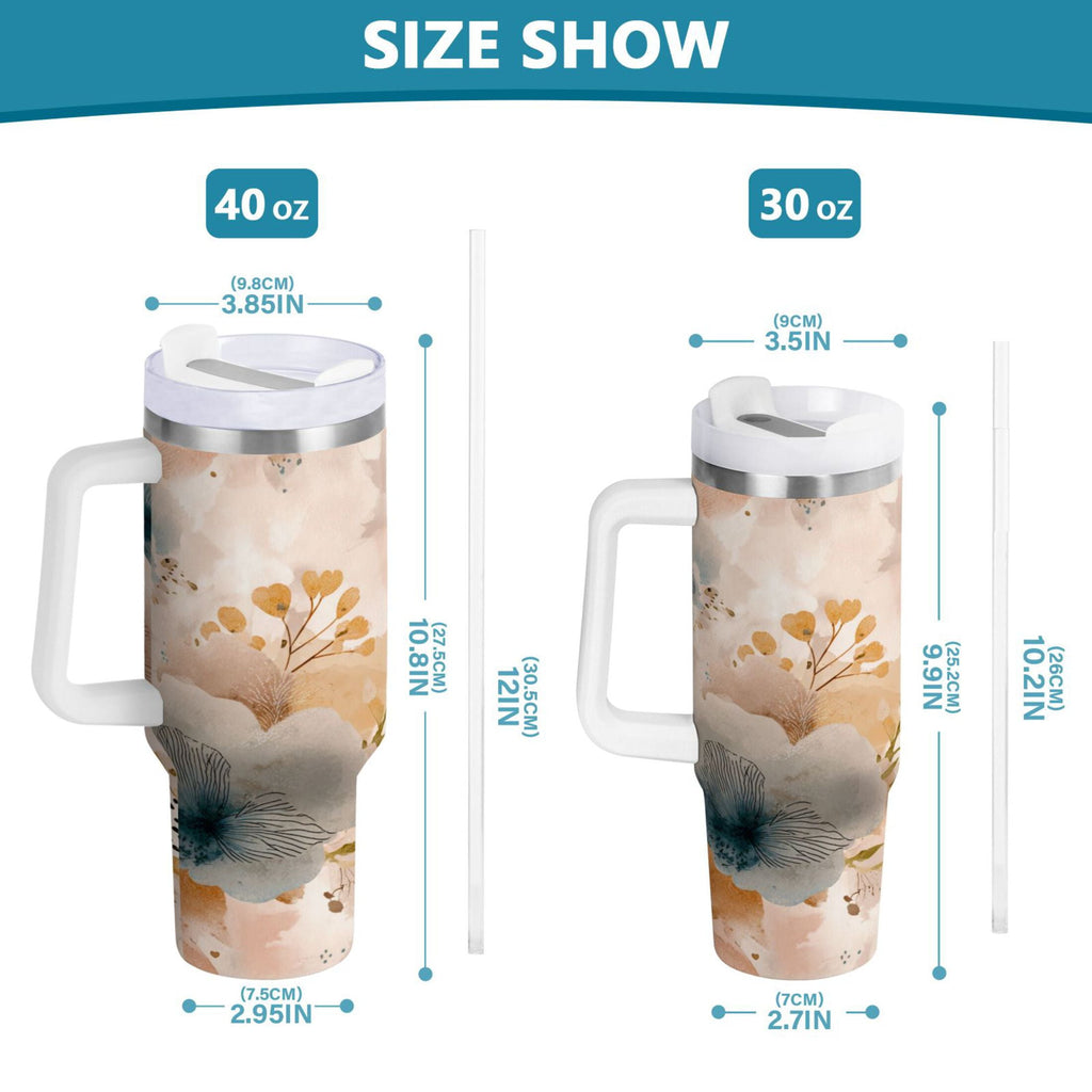 30 oz Insulated Stainless Steel Tumbler Double Wall Stainless Steel Tumbler with 2-Way Drinking Hazy Ethereal Flowers C445K
