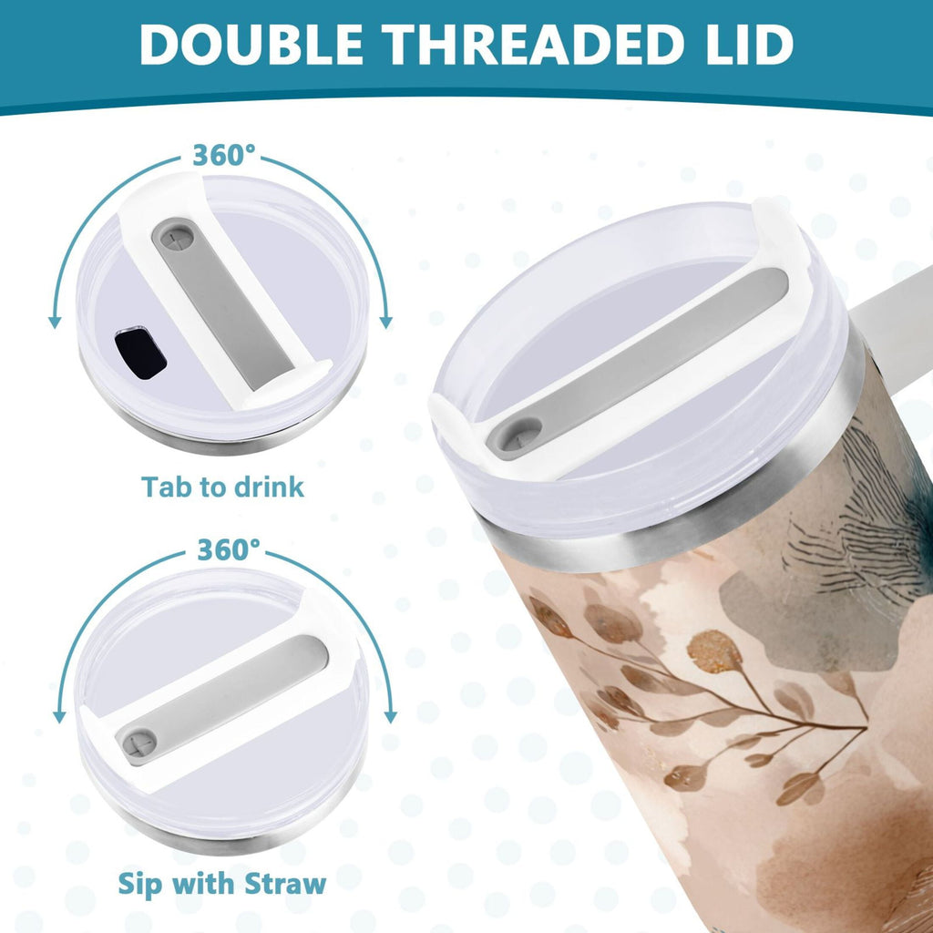 30 oz Insulated Stainless Steel Tumbler Double Wall Stainless Steel Tumbler with 2-Way Drinking Hazy Ethereal Flowers C445K