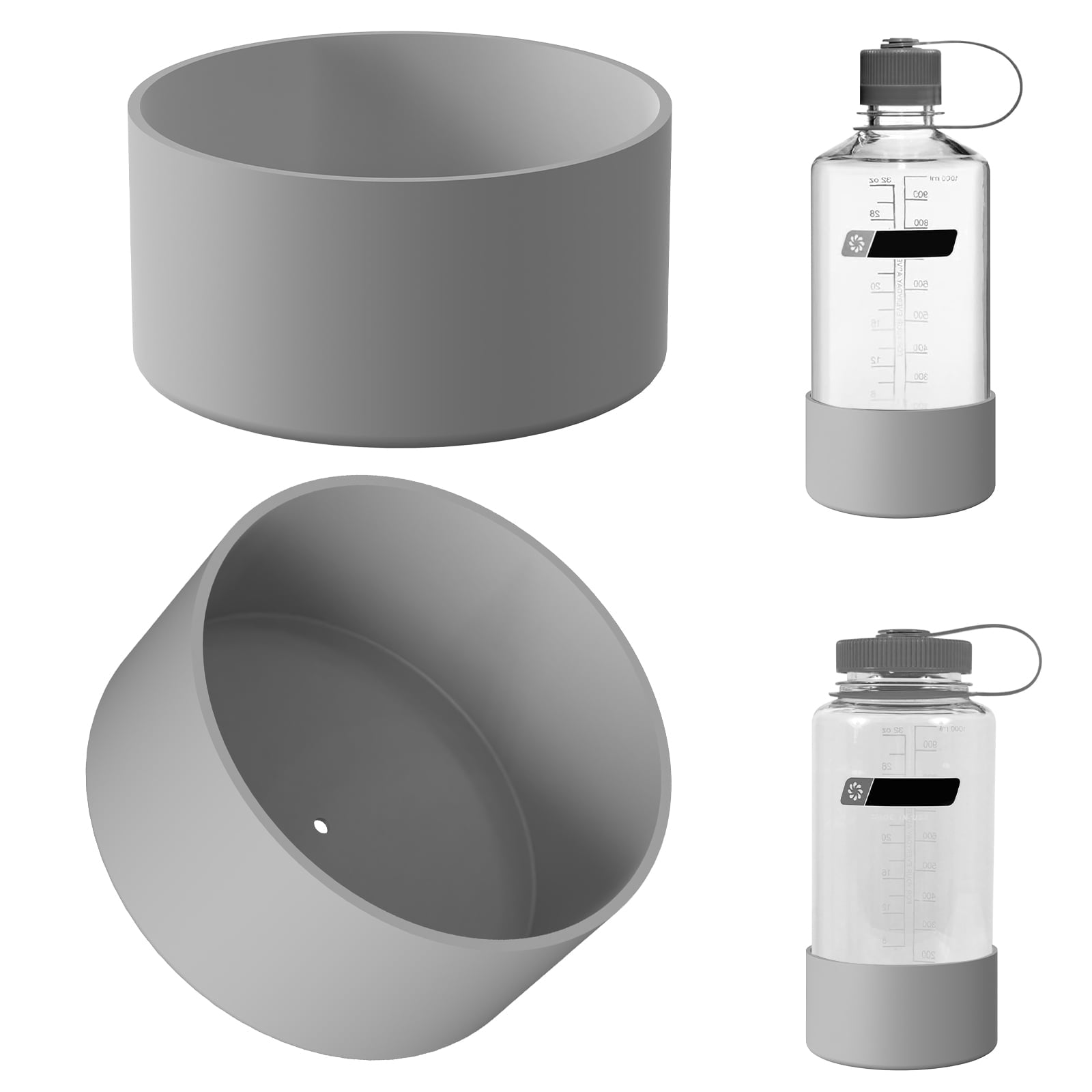 Linkidea 2 Pack Water Bottle Boot Compatible with Nalgene Sustain Wide Mouth 32oz/48oz, Narrow Mouth 32oz, Silicone Anti-Slip Bottle Bottom Bumper Protector (Grey) C219A