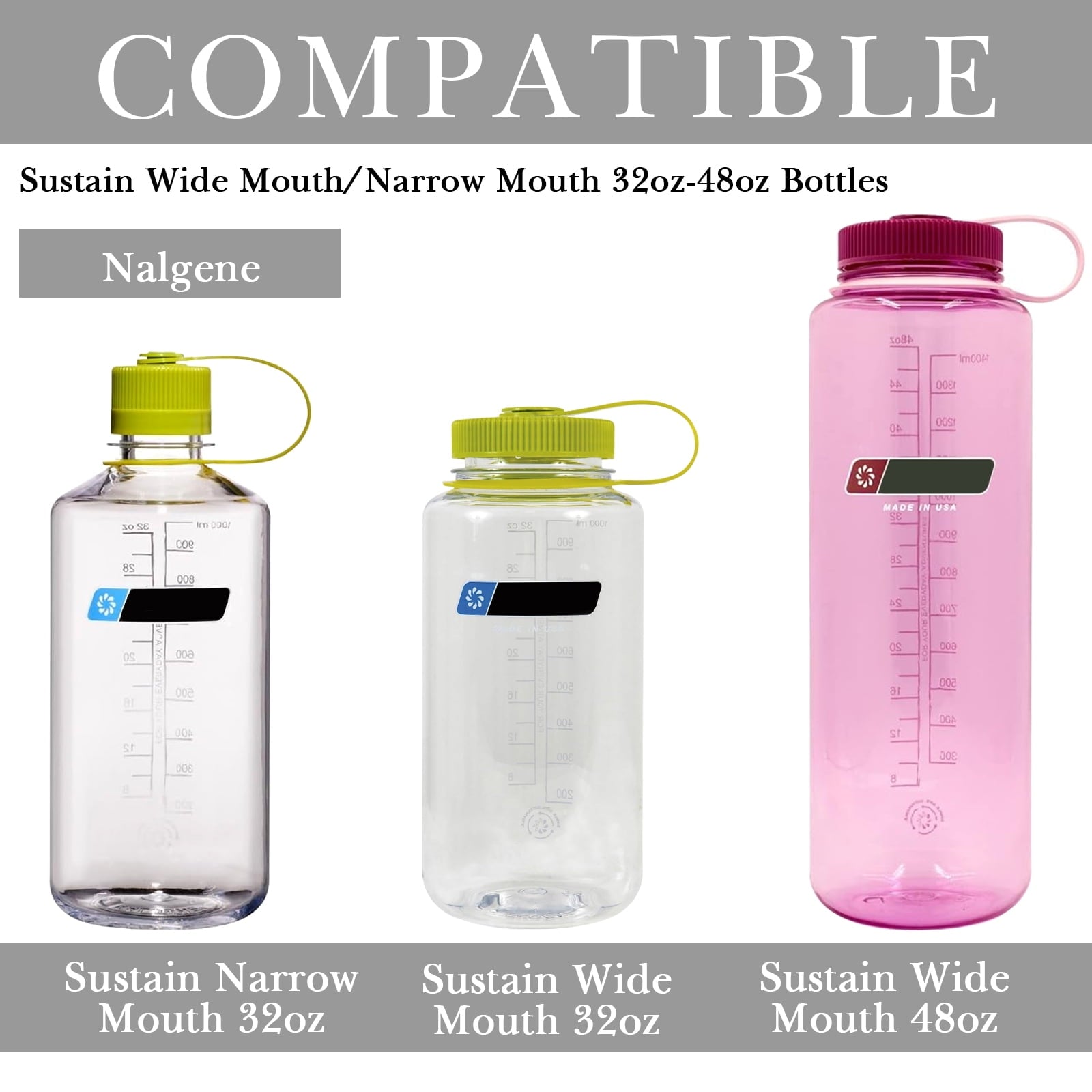Linkidea 2 Pack Water Bottle Boot Compatible with Nalgene Sustain Wide Mouth 32oz/48oz, Narrow Mouth 32oz, Silicone Anti-Slip Bottle Bottom Bumper Protector (Grey) C219A