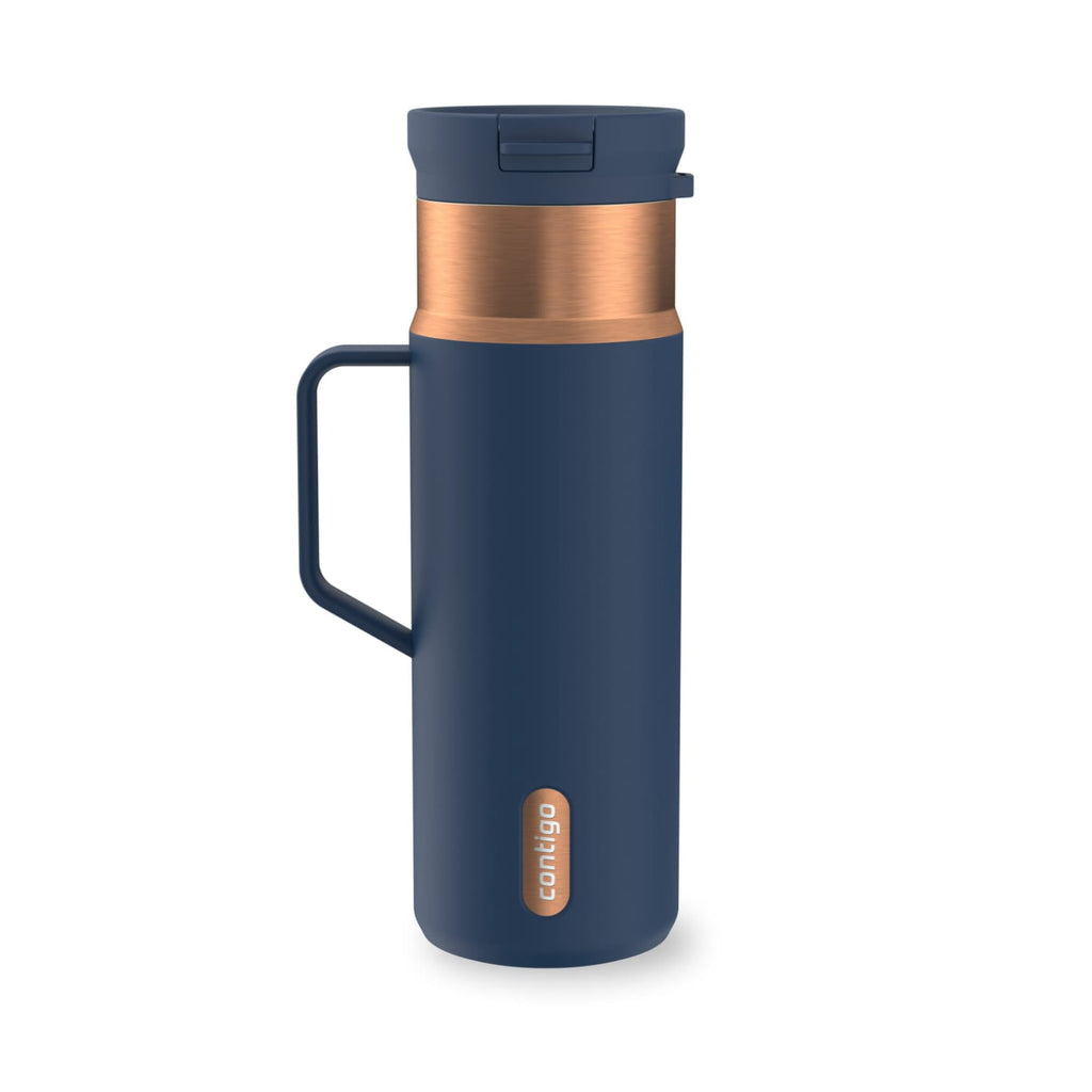 Contigo SnapSeal Leakproof Stainless Steel Reusable Water Bottle Tumbler with Side Handle, Dark Blue/Bronze, 20 oz C033R