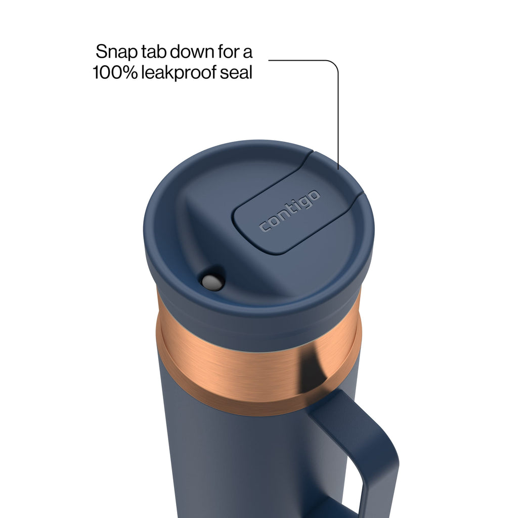 Contigo SnapSeal Leakproof Stainless Steel Reusable Water Bottle Tumbler with Side Handle, Dark Blue/Bronze, 20 oz C033R