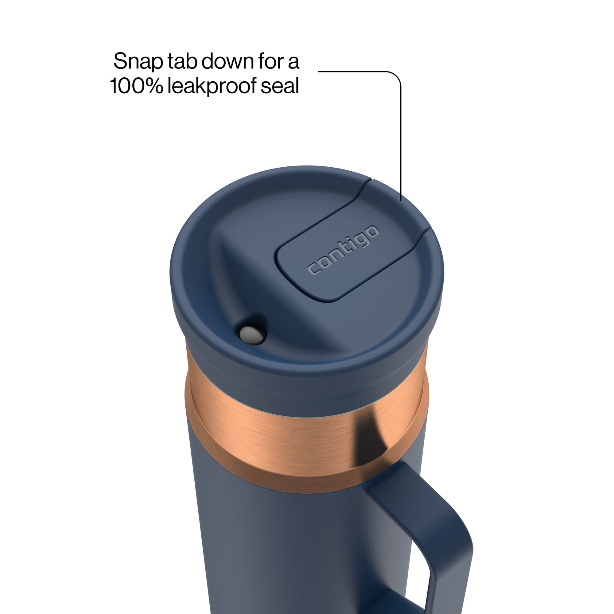 Contigo SnapSeal Leakproof Stainless Steel Reusable Water Bottle Tumbler with Side Handle, Dark Blue/Bronze, 20 oz C033R