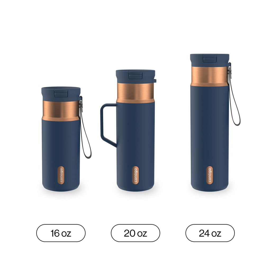 Contigo SnapSeal Leakproof Stainless Steel Reusable Water Bottle Tumbler with Side Handle, Dark Blue/Bronze, 20 oz C033R