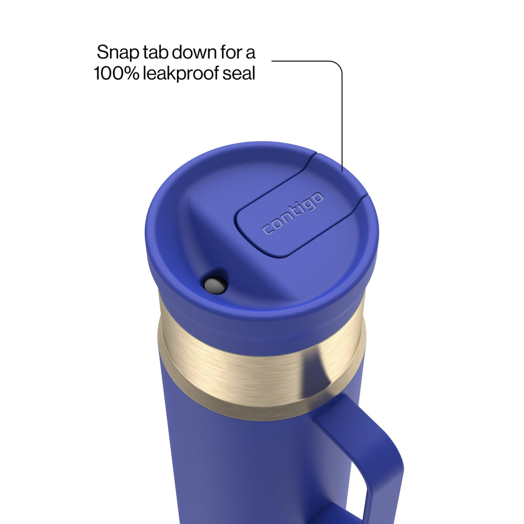 Contigo SnapSeal Leakproof Stainless Steel Reusable Water Bottle Tumbler with Side Handle, Dark Blue/Bronze, 20 oz C033R