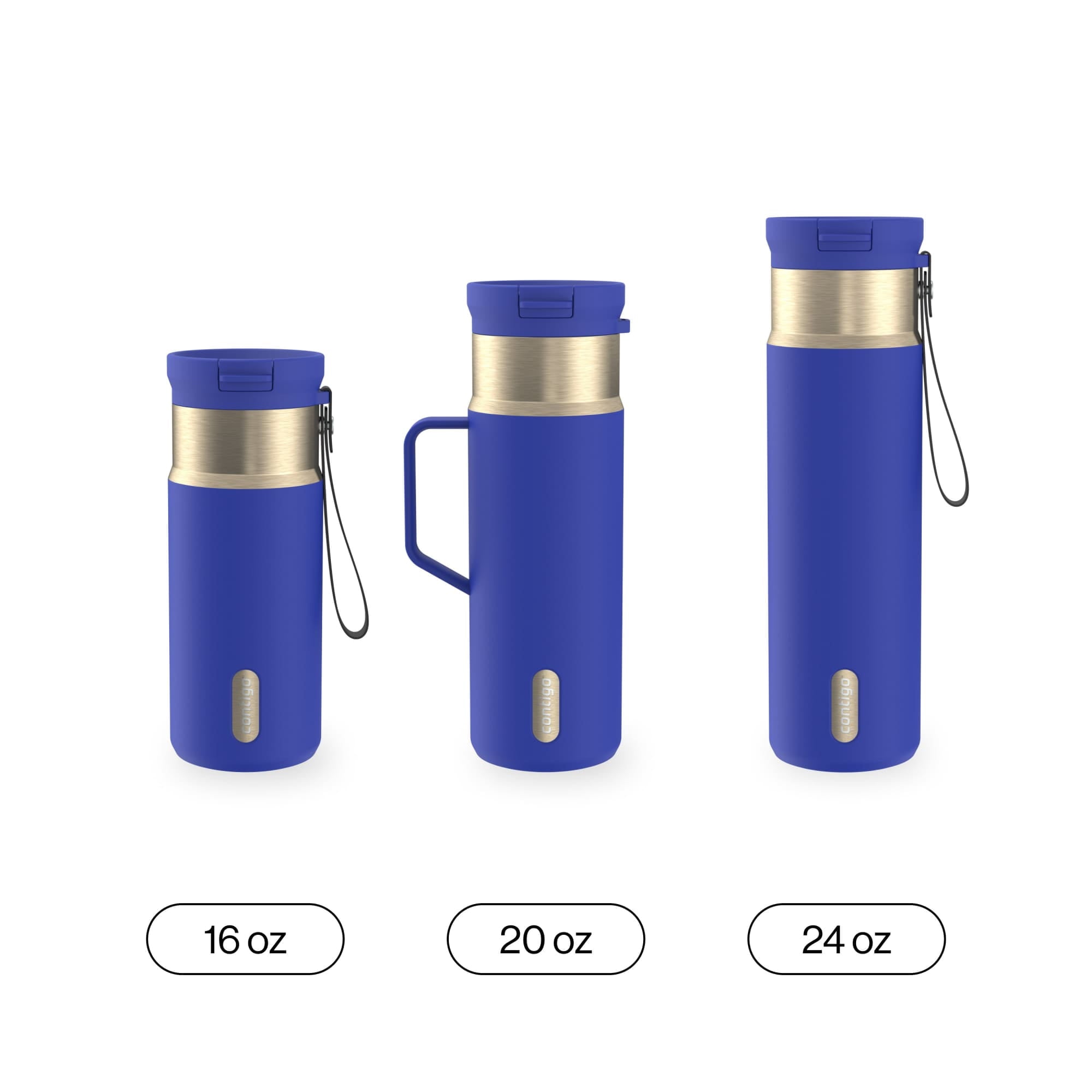 Contigo SnapSeal Leakproof Stainless Steel Reusable Water Bottle Tumbler with Side Handle, Dark Blue/Bronze, 20 oz C033R