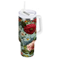 40 oz Insulated Stainless Steel Tumbler Double Wall Stainless Steel Tumbler with 2-Way Drinking Floral Pattern with Roses C485V