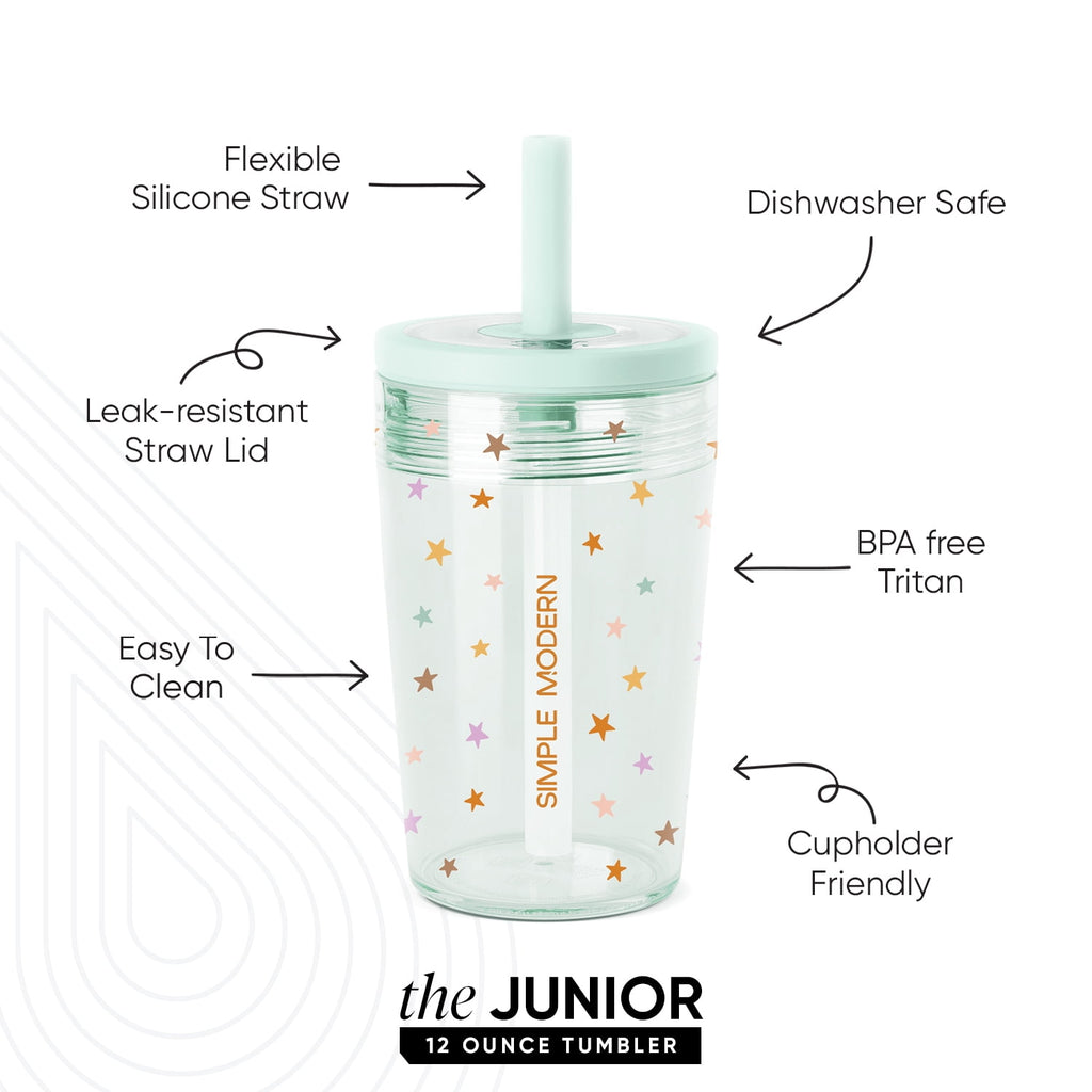 Simple Modern 12 fl oz Tritan Plastic Junior Tumbler with Silicone Straw Lid for Toddlers | Stars C399Q