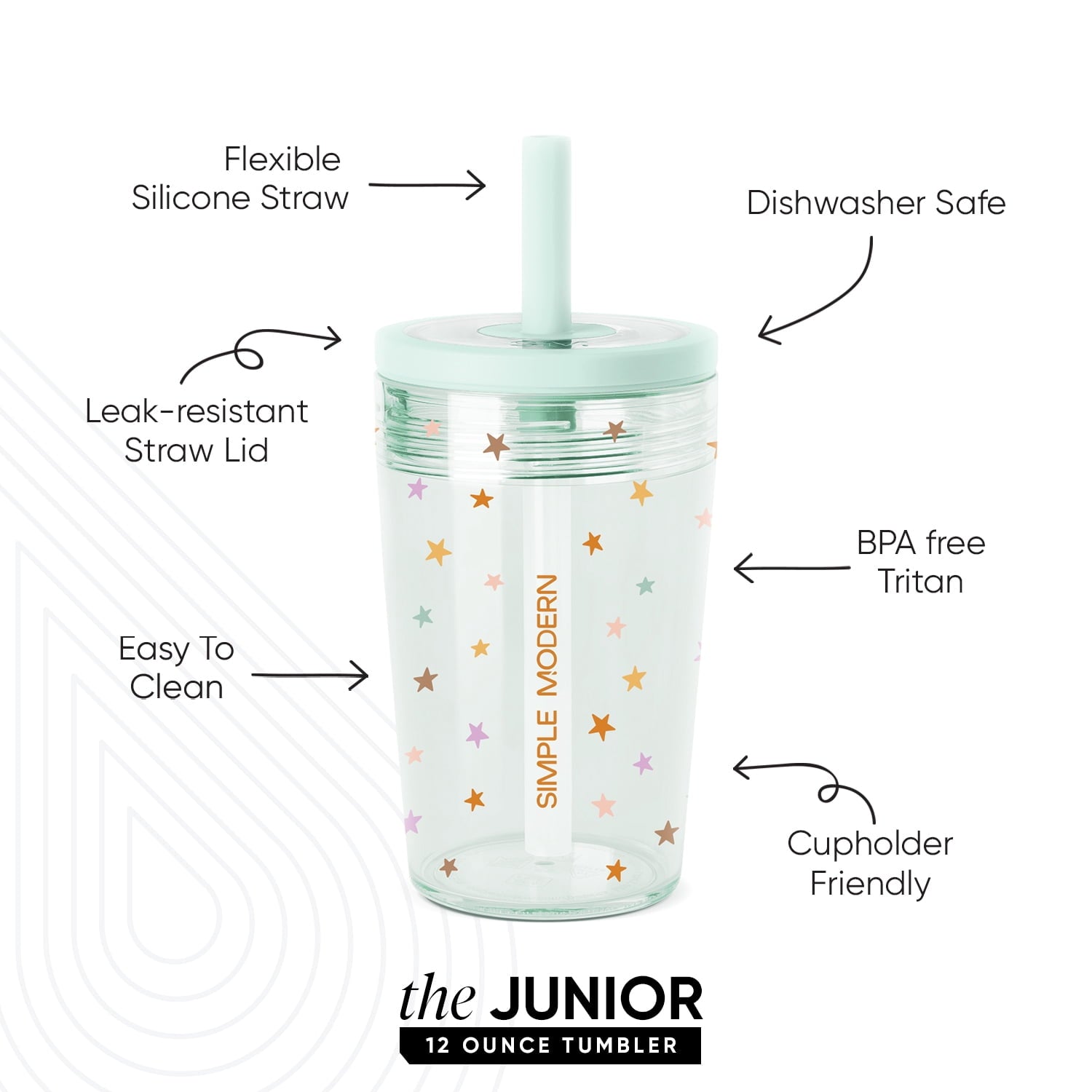 Simple Modern 12 fl oz Tritan Plastic Junior Tumbler with Silicone Straw Lid for Toddlers | Stars C399Q