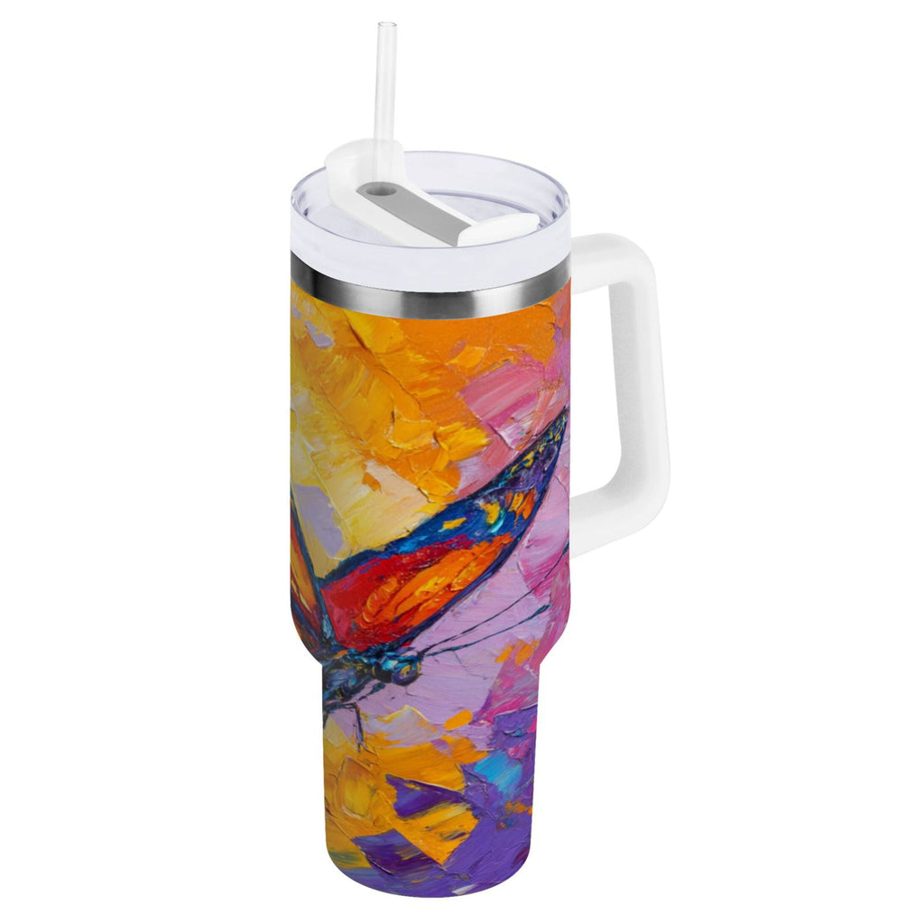 30 oz Insulated Stainless Steel Tumbler Double Wall Stainless Steel Tumbler with 2-Way Drinking Colorful Butterfly Flying C473C