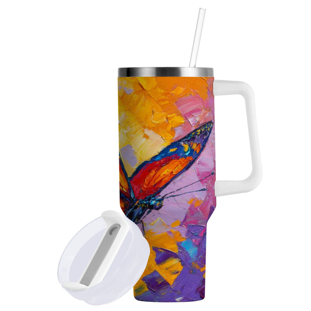30 oz Insulated Stainless Steel Tumbler Double Wall Stainless Steel Tumbler with 2-Way Drinking Colorful Butterfly Flying C473C