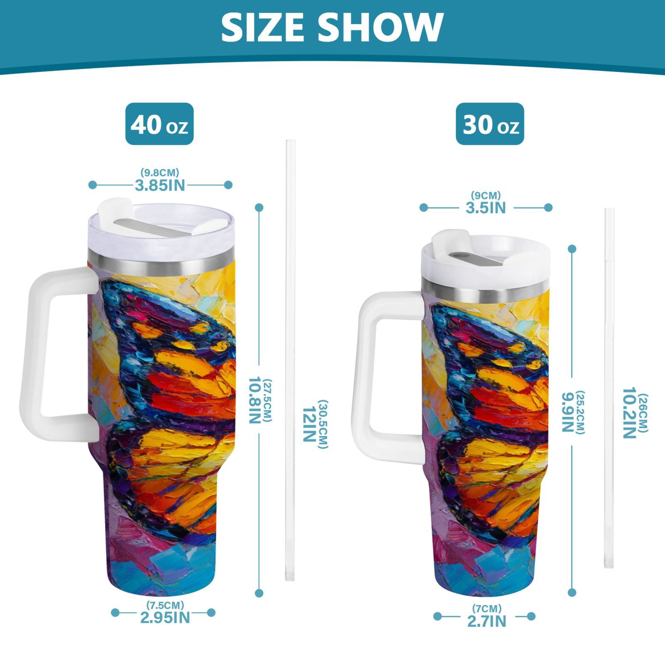 30 oz Insulated Stainless Steel Tumbler Double Wall Stainless Steel Tumbler with 2-Way Drinking Colorful Butterfly Flying C473C