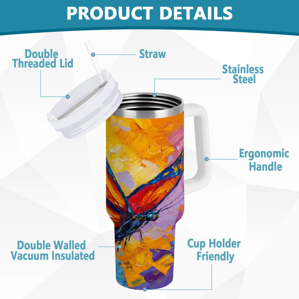 30 oz Insulated Stainless Steel Tumbler Double Wall Stainless Steel Tumbler with 2-Way Drinking Colorful Butterfly Flying C473C