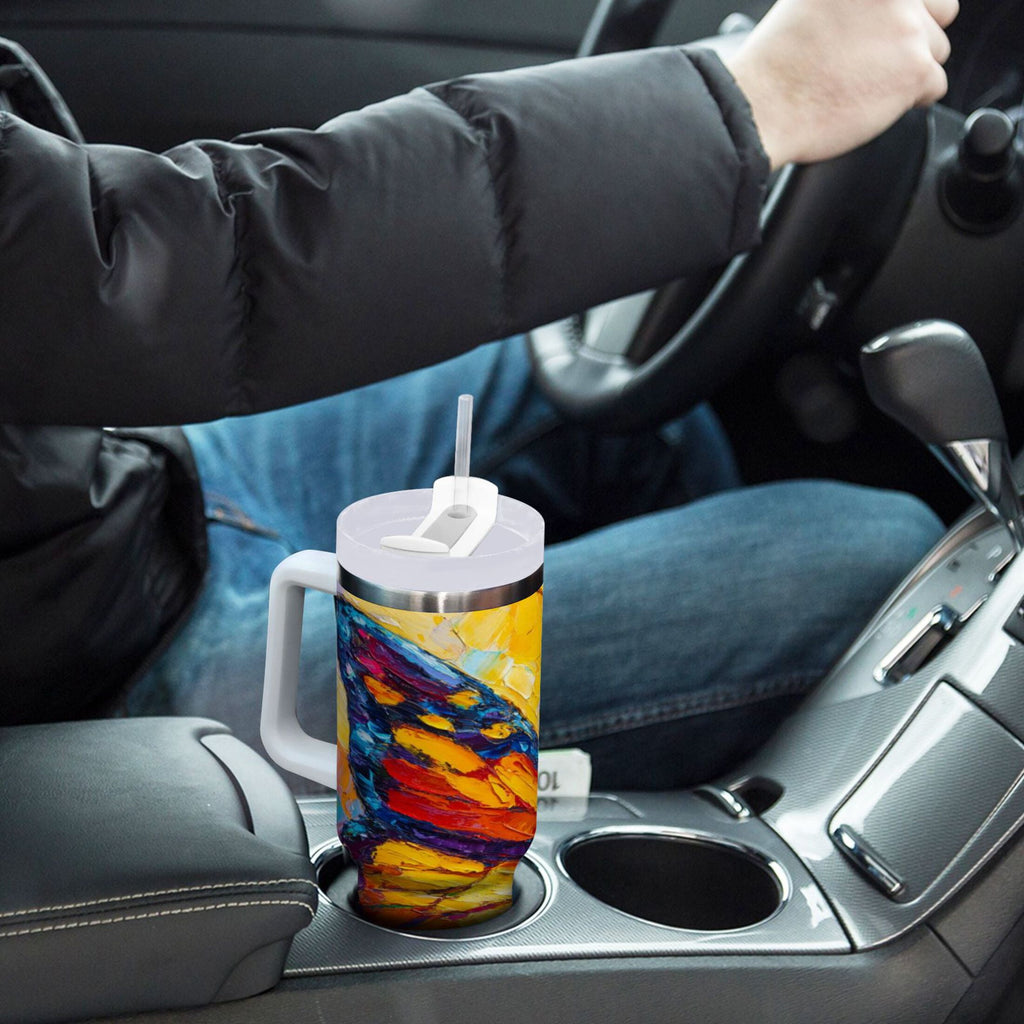 30 oz Insulated Stainless Steel Tumbler Double Wall Stainless Steel Tumbler with 2-Way Drinking Colorful Butterfly Flying C473C