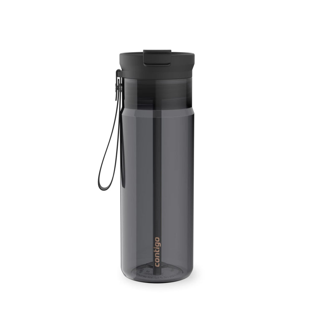 Contigo DualSip Leakproof Plastic Reusable Water Bottle with Carrying Strap, Black/Clear, 24 oz C047G