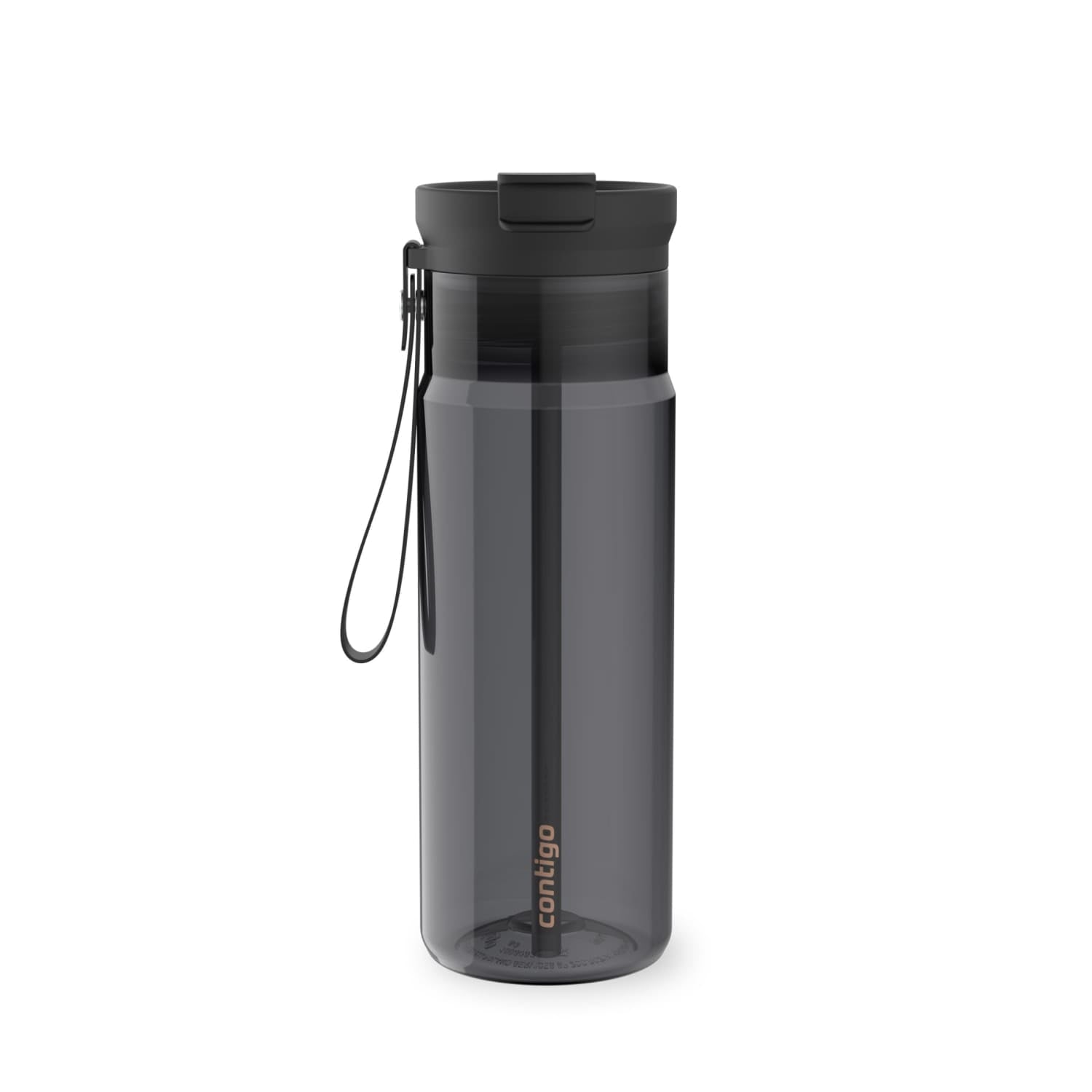 Contigo DualSip Leakproof Plastic Reusable Water Bottle with Carrying Strap, Black/Clear, 24 oz C047G