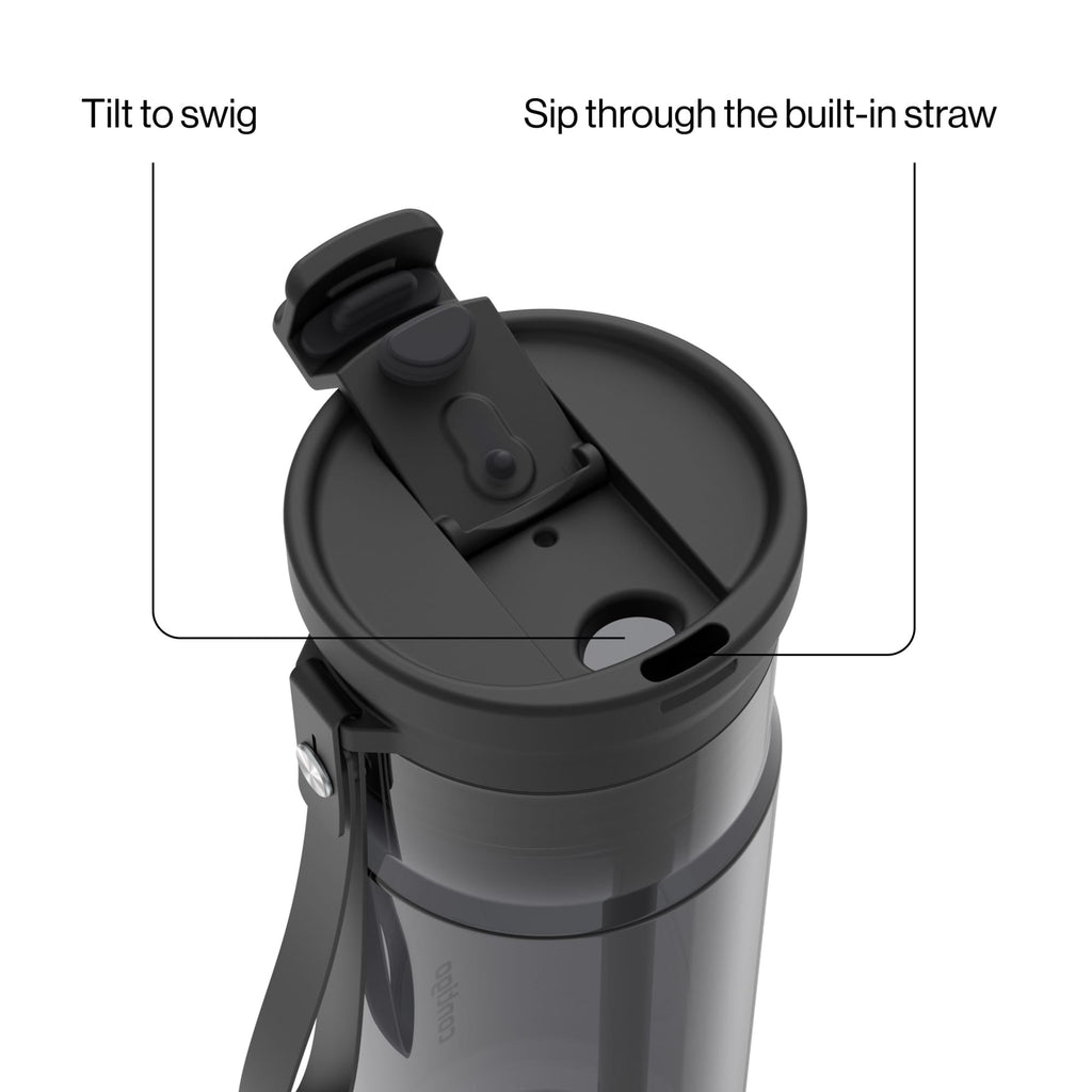 Contigo DualSip Leakproof Plastic Reusable Water Bottle with Carrying Strap, Black/Clear, 24 oz C047G
