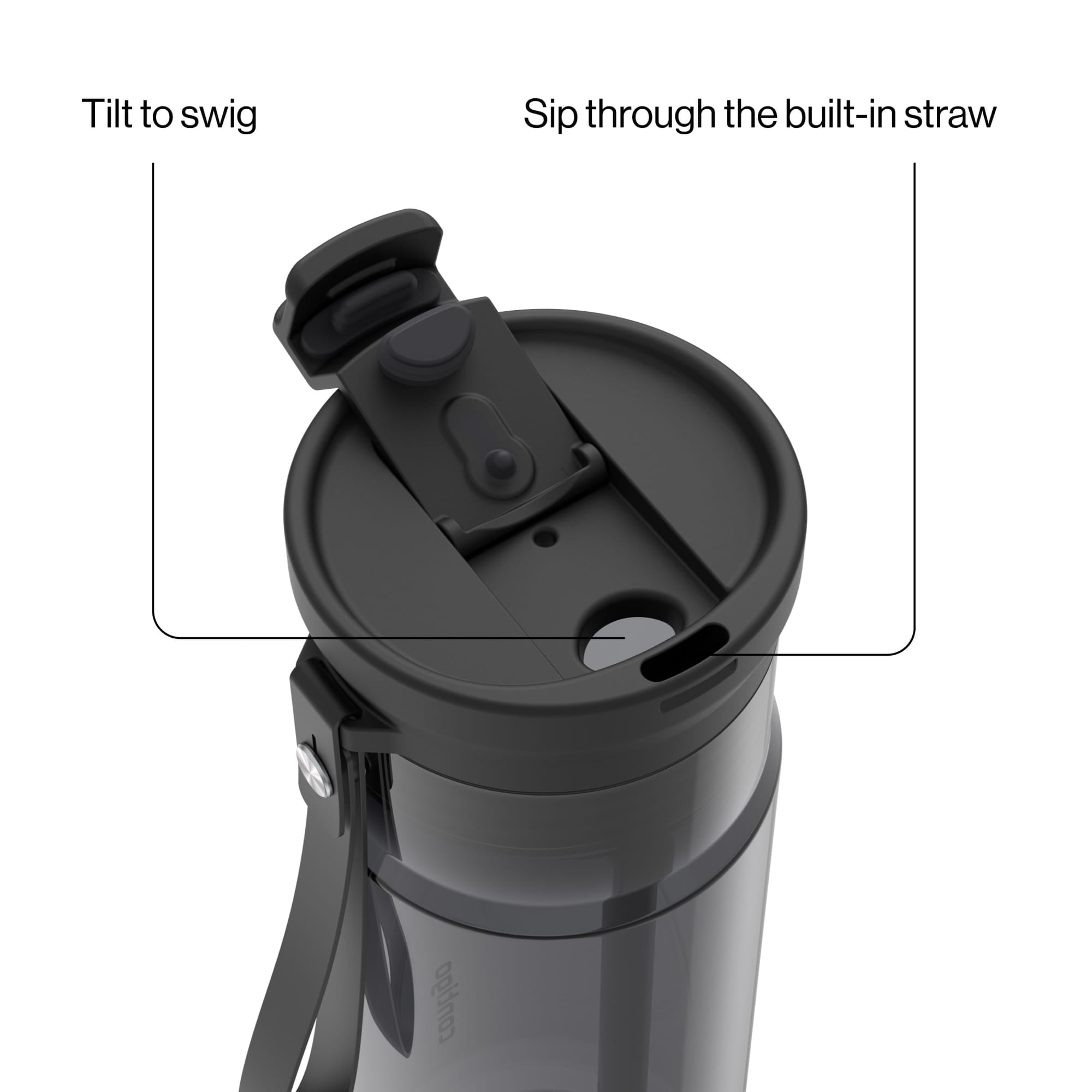 Contigo DualSip Leakproof Plastic Reusable Water Bottle with Carrying Strap, Black/Clear, 24 oz C047G