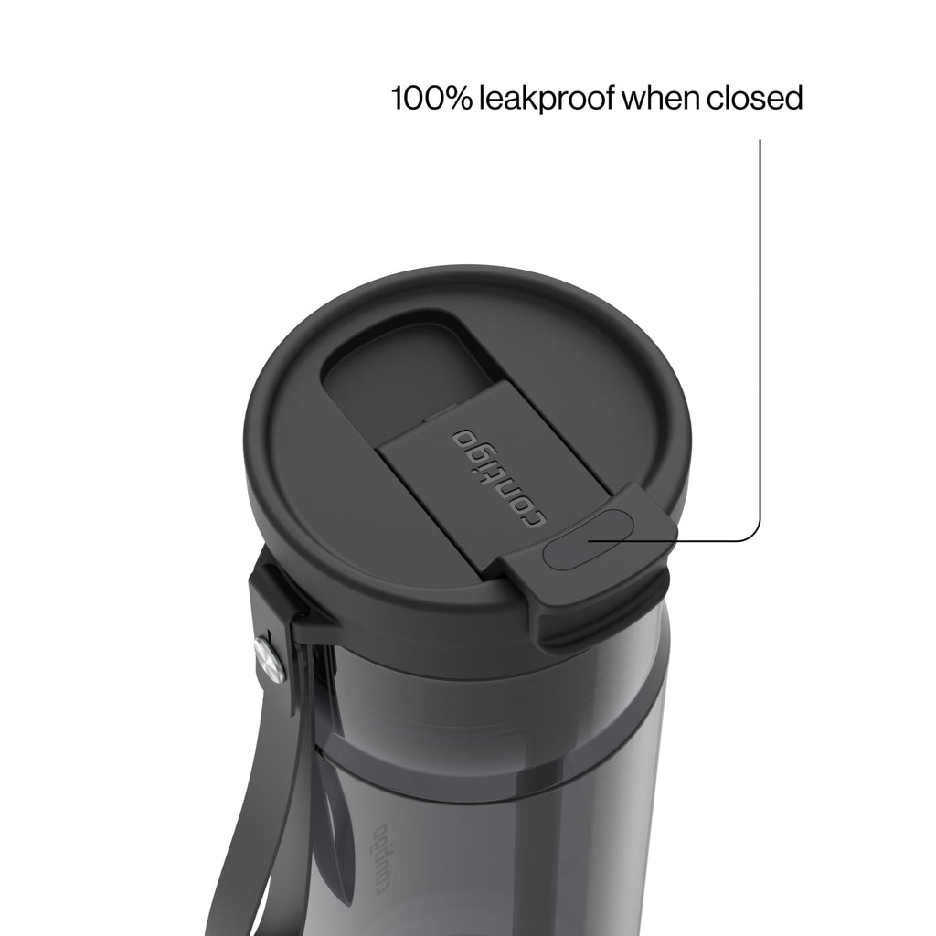 Contigo DualSip Leakproof Plastic Reusable Water Bottle with Carrying Strap, Black/Clear, 24 oz C047G