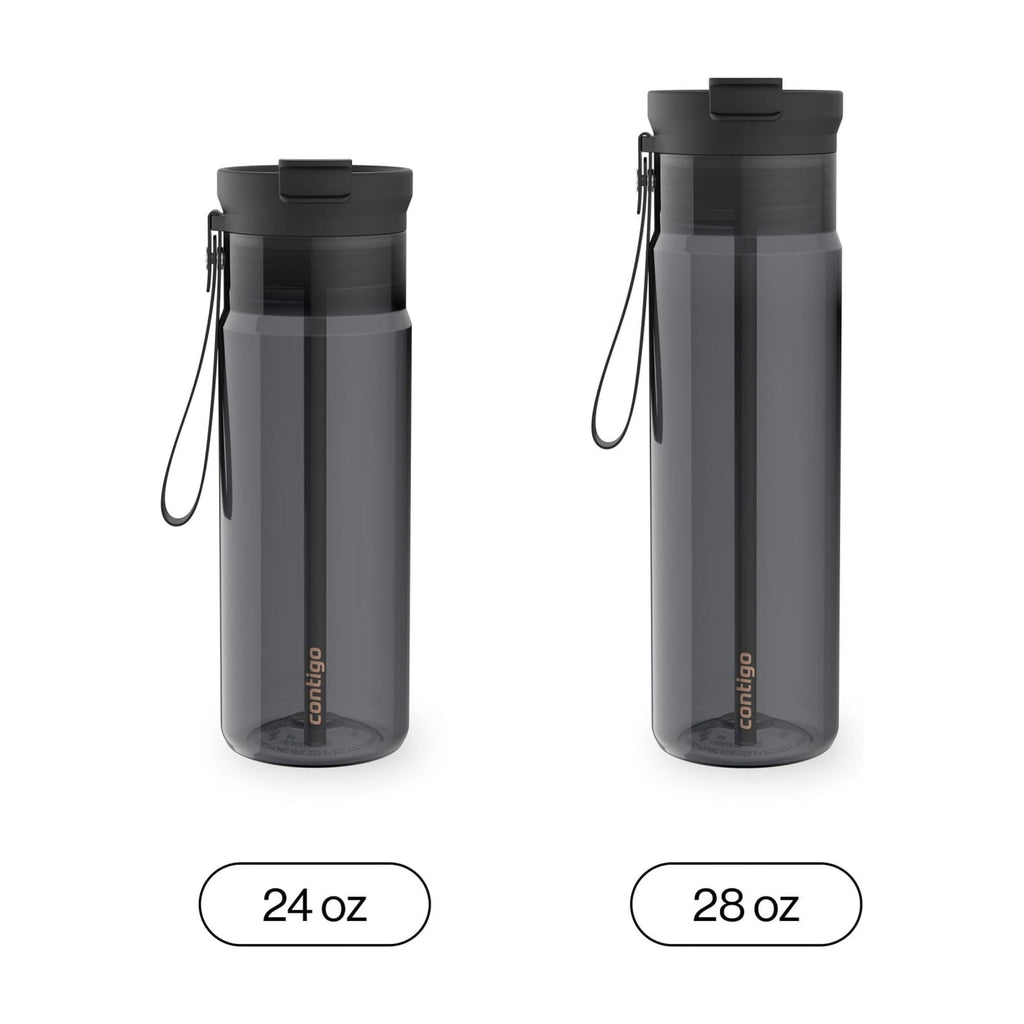 Contigo DualSip Leakproof Plastic Reusable Water Bottle with Carrying Strap, Black/Clear, 24 oz C047G