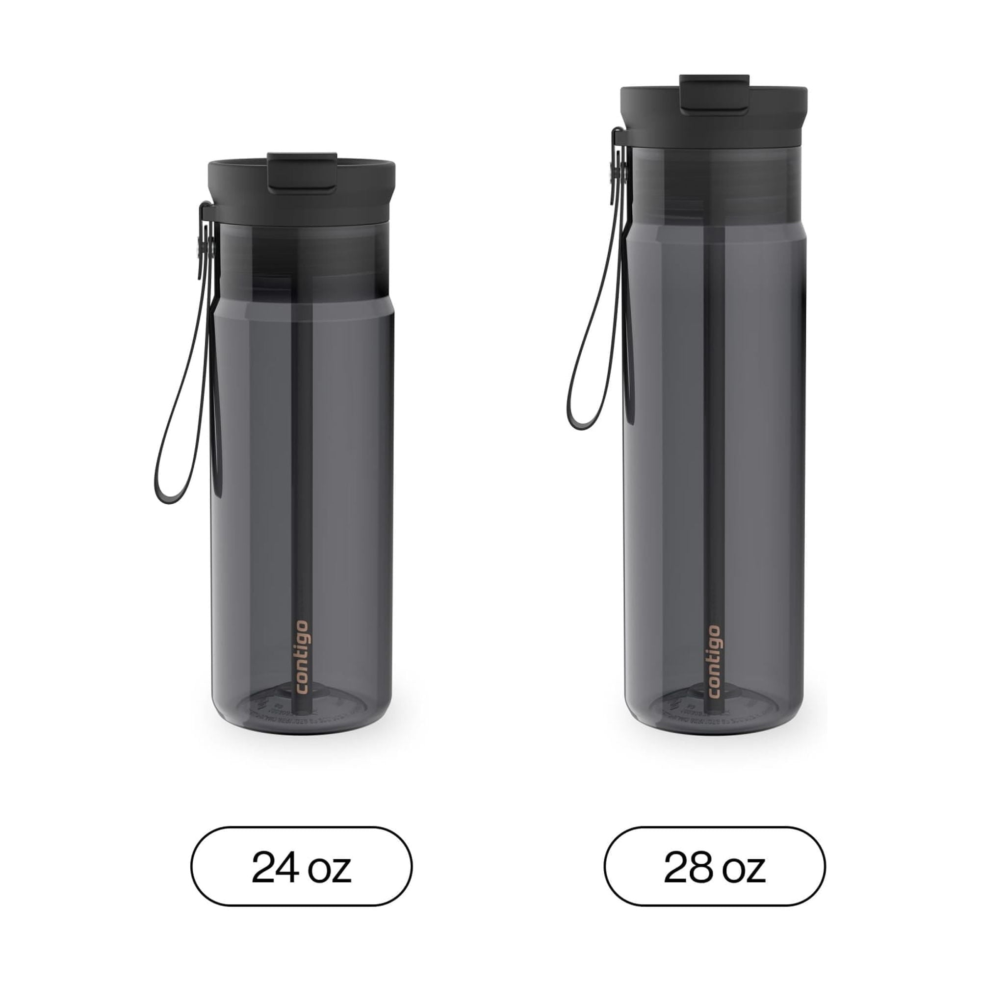 Contigo DualSip Leakproof Plastic Reusable Water Bottle with Carrying Strap, Black/Clear, 24 oz C047G