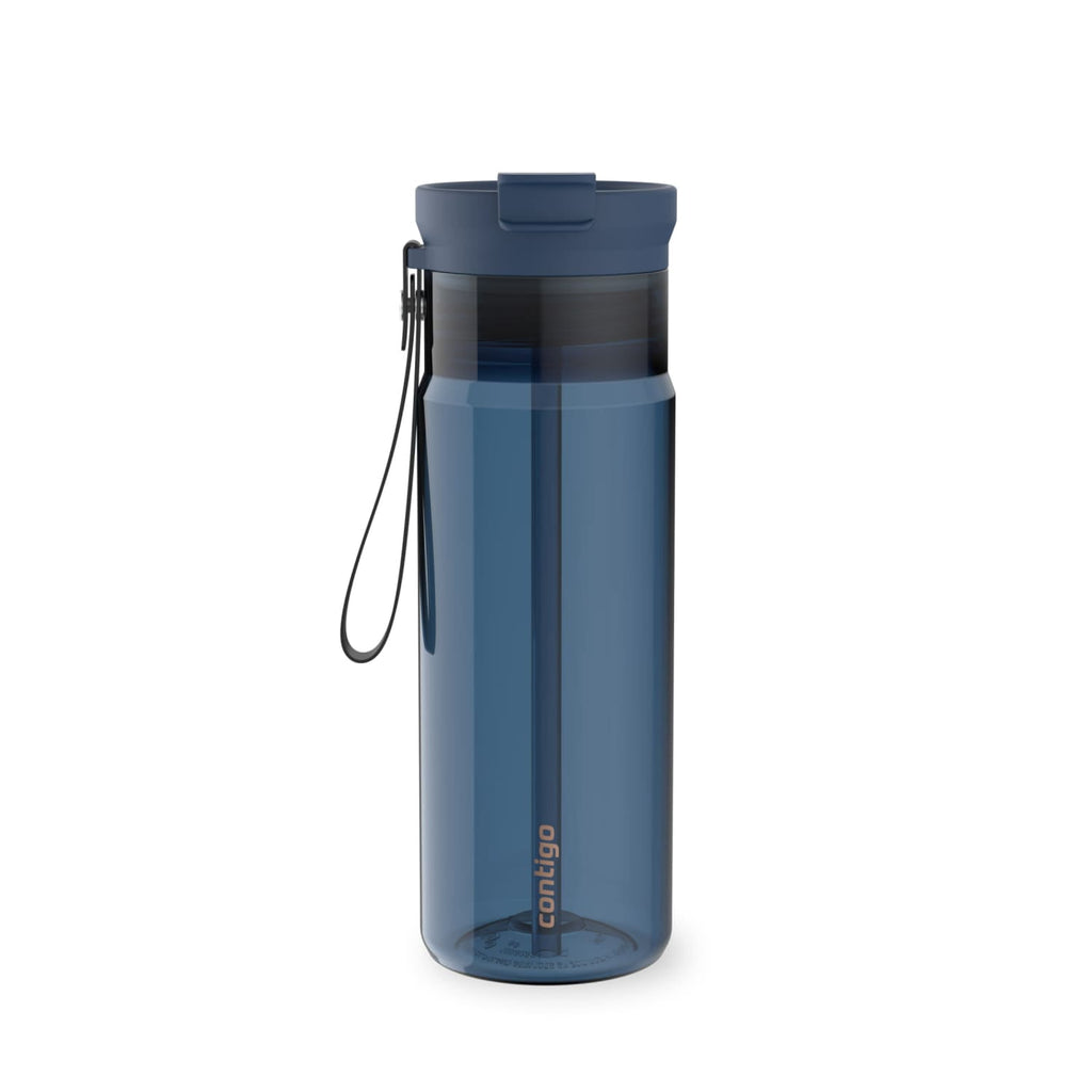 Contigo DualSip Leakproof Plastic Reusable Water Bottle with Carrying Strap, Black/Clear, 24 oz C047G