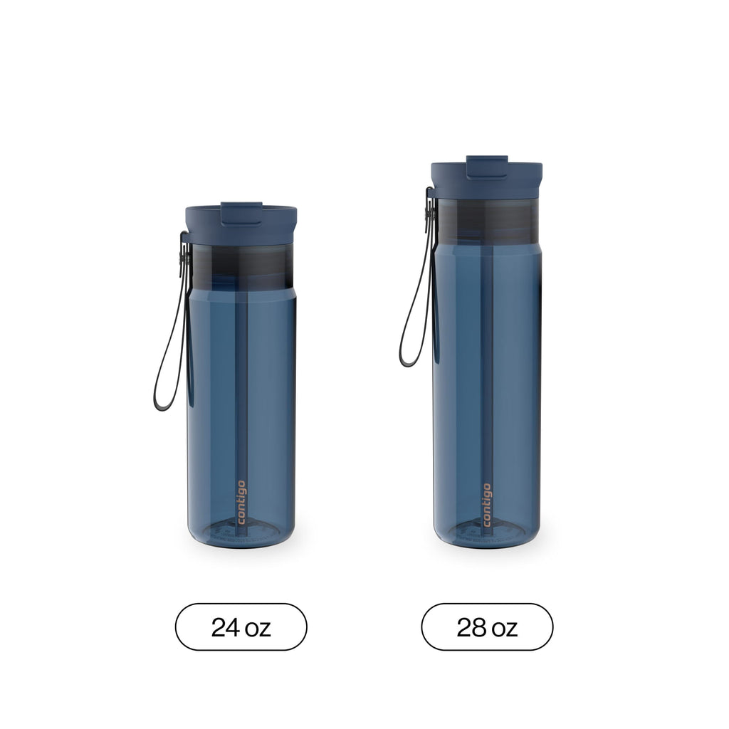 Contigo DualSip Leakproof Plastic Reusable Water Bottle with Carrying Strap, Black/Clear, 24 oz C047G